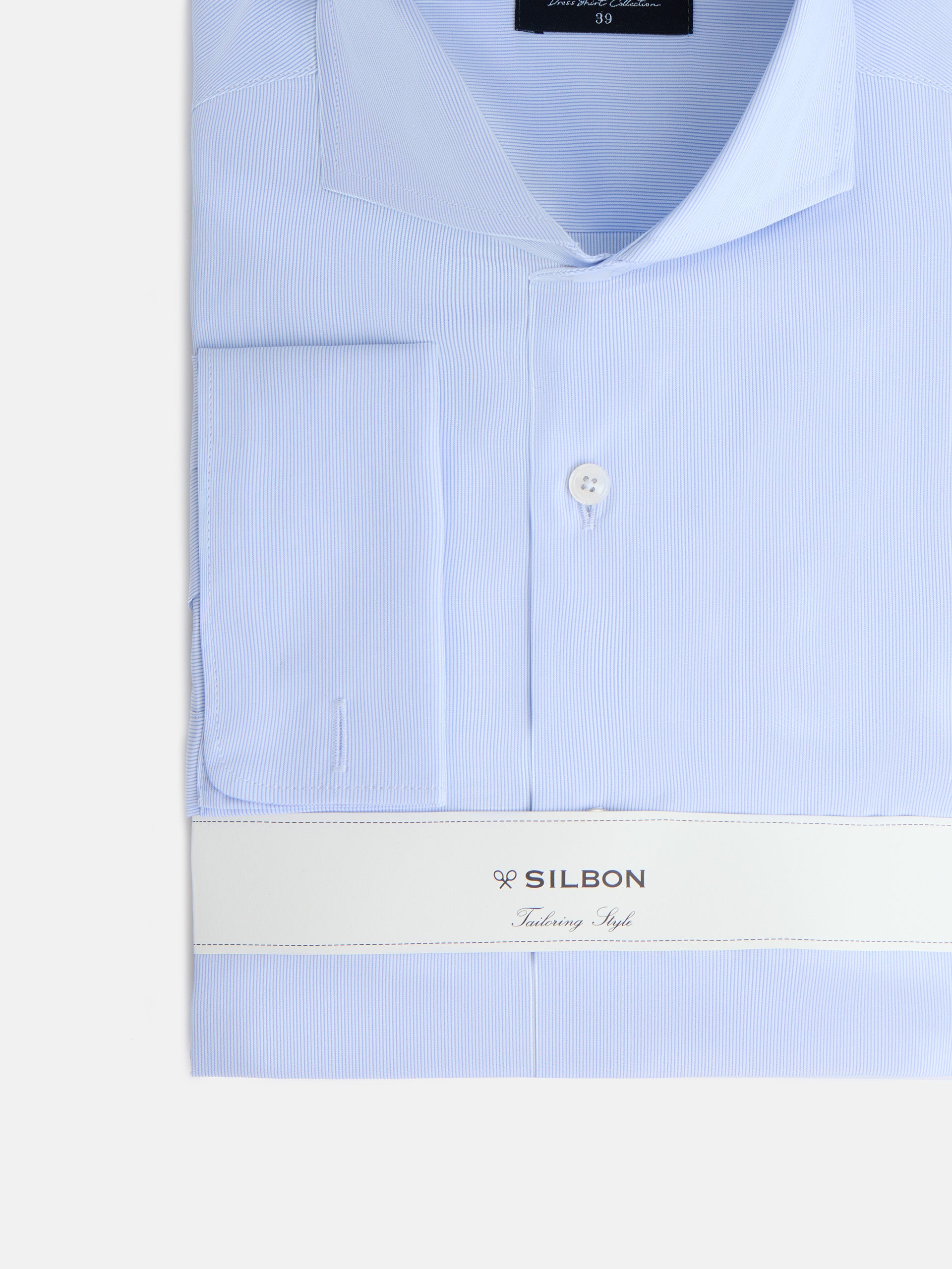 Camisa vestir mini rayas celeste puño doble