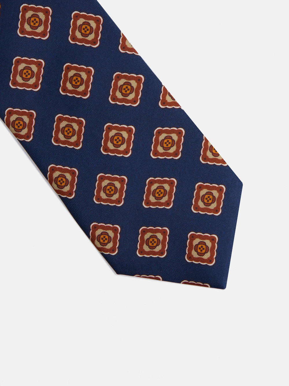 Blue tile print silk tie
