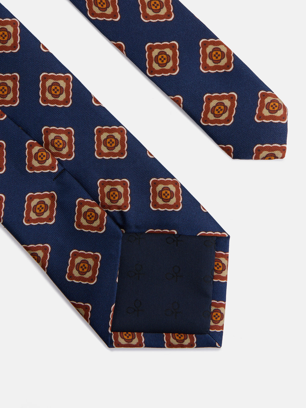 Blue tile print silk tie