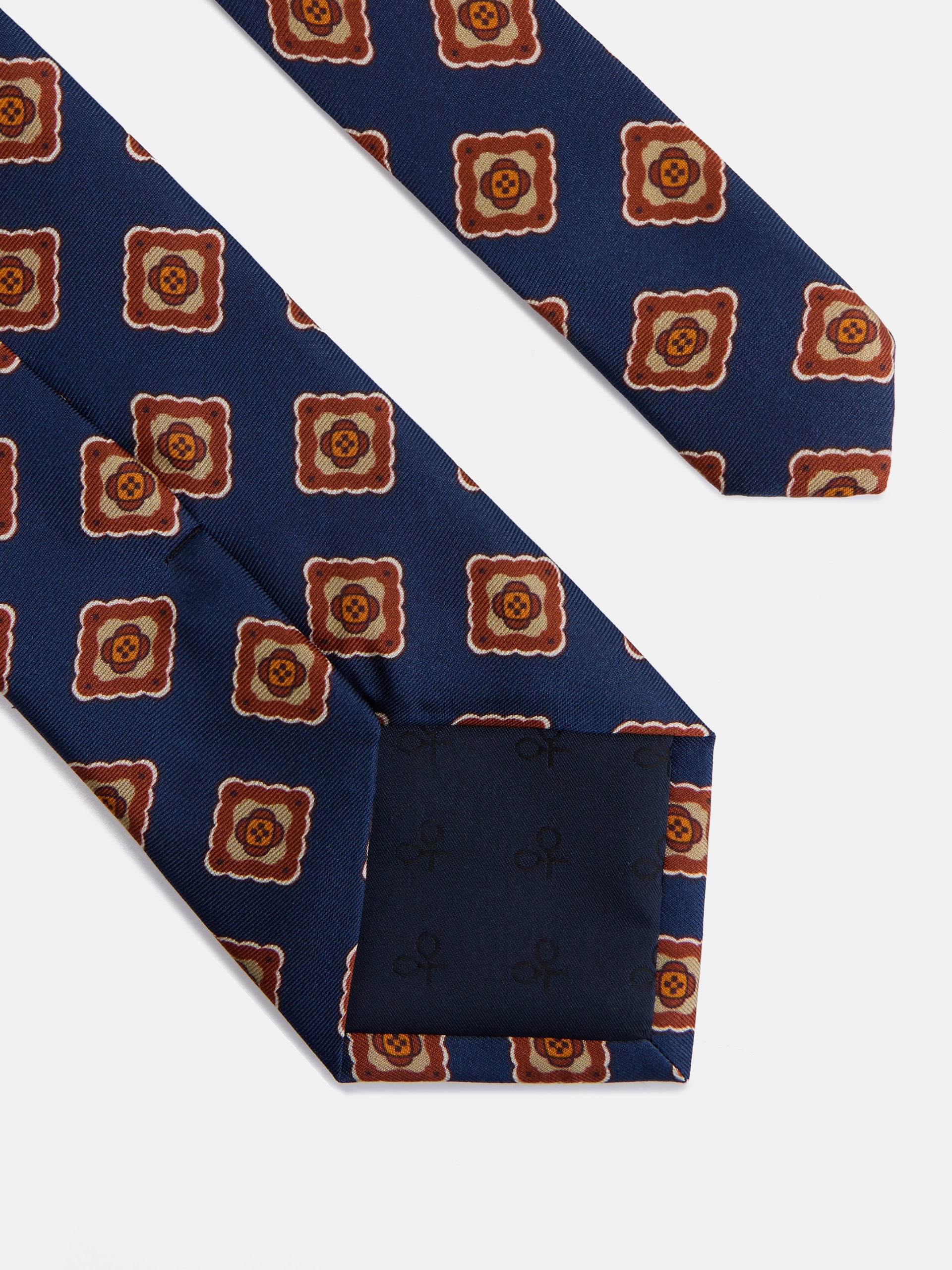 Blue tile print silk tie