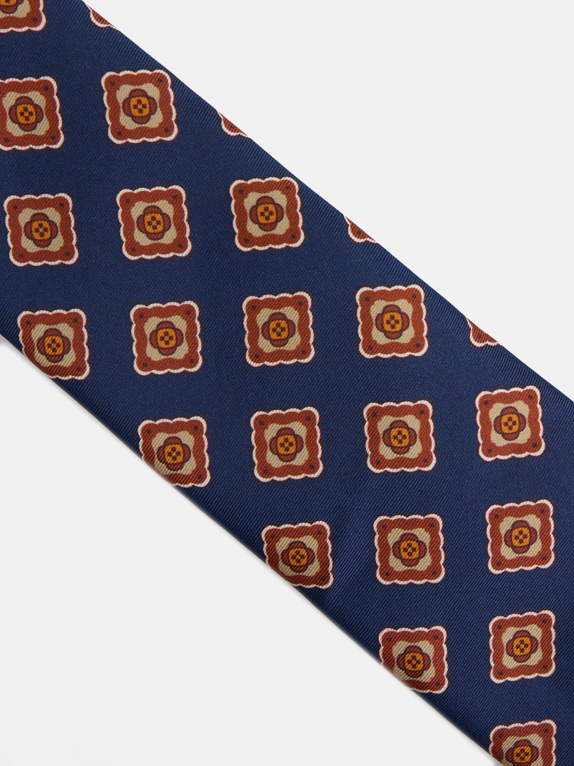 Blue tile print silk tie