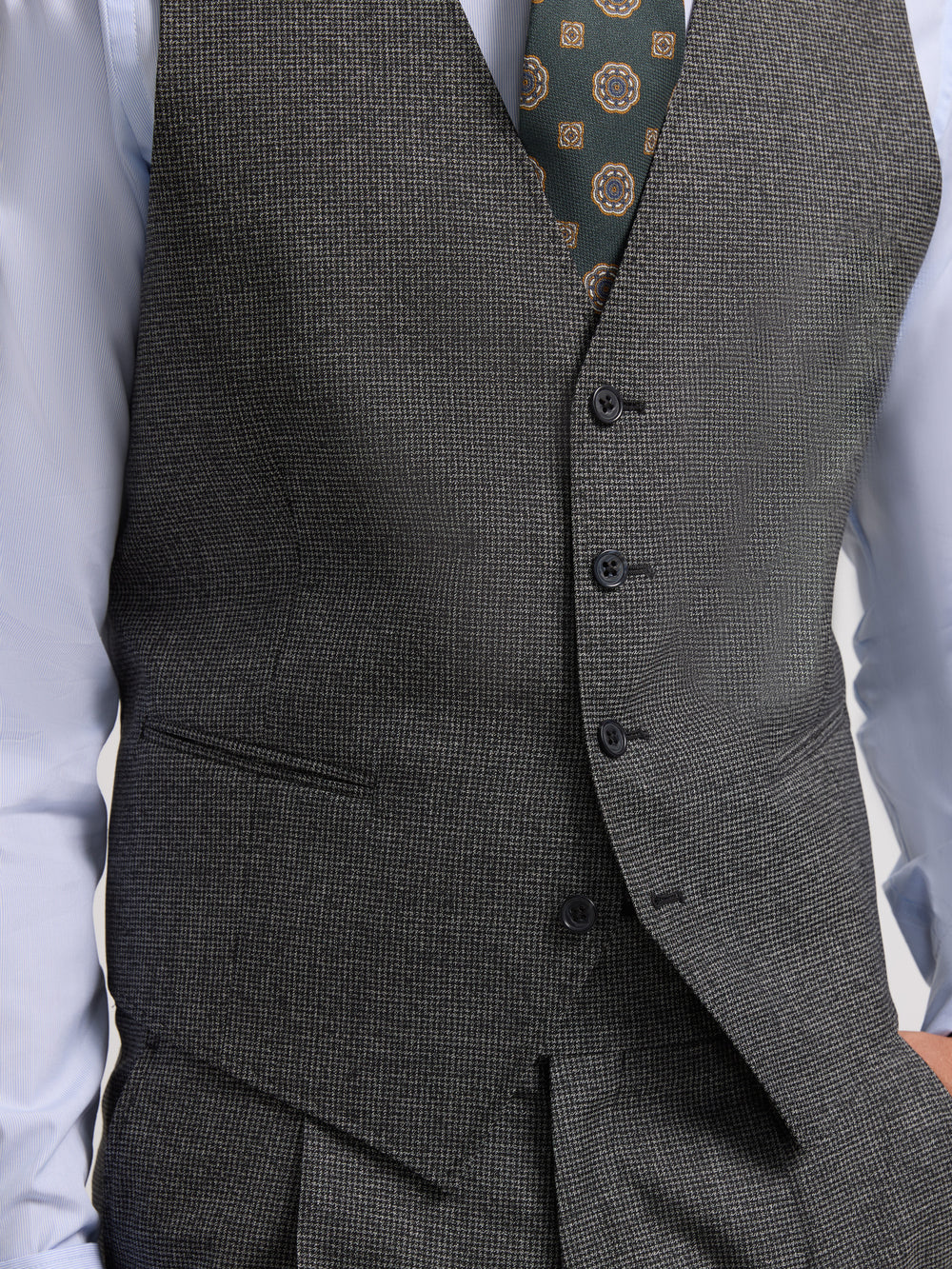 Gilet droit costume pied-de-poule gris