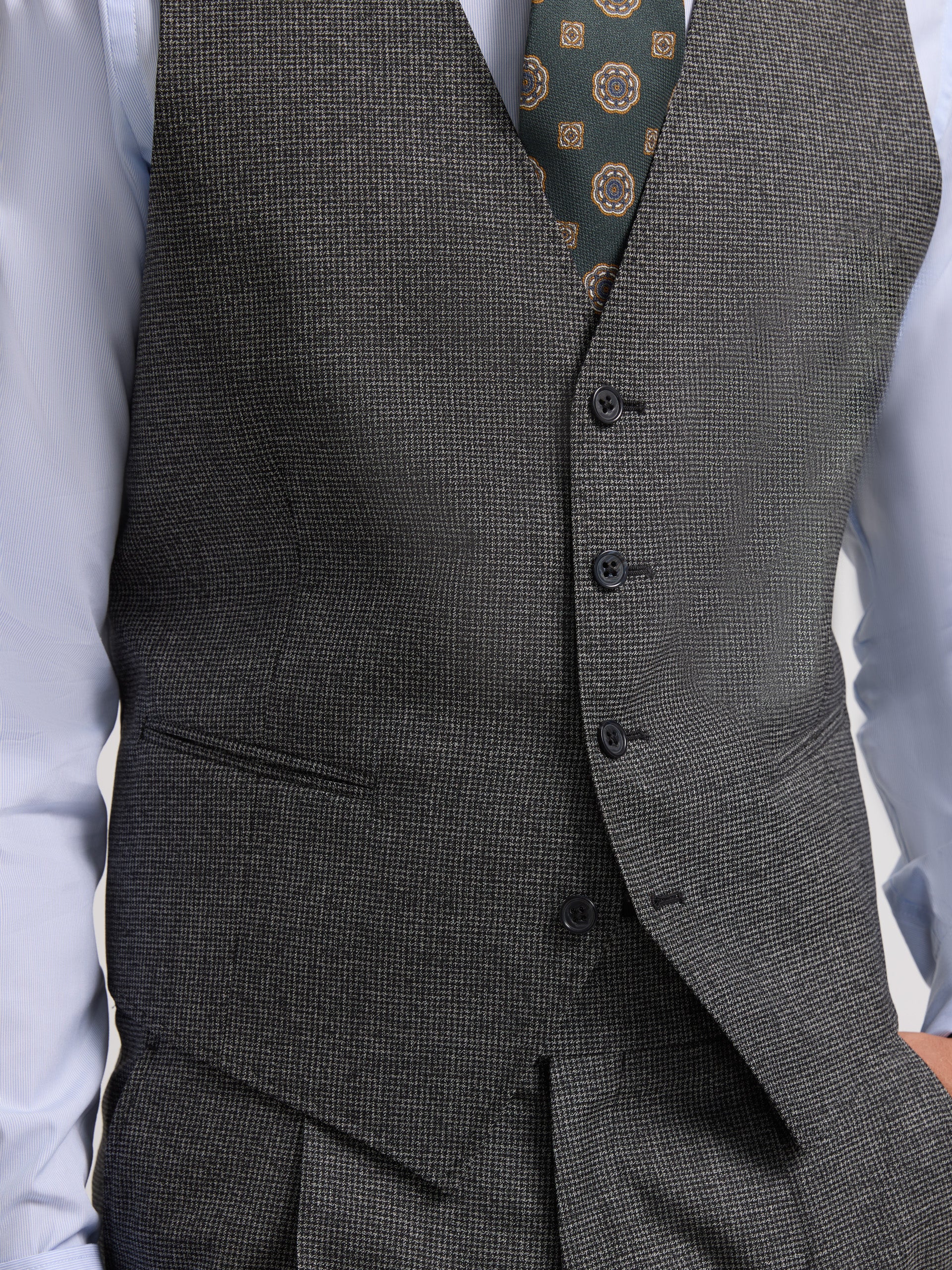 Chaleco recto traje pata de gallo gris