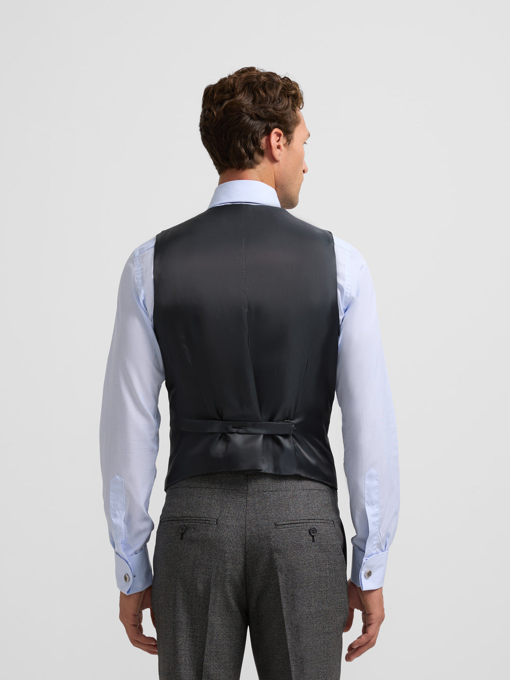 Gilet droit costume pied-de-poule gris