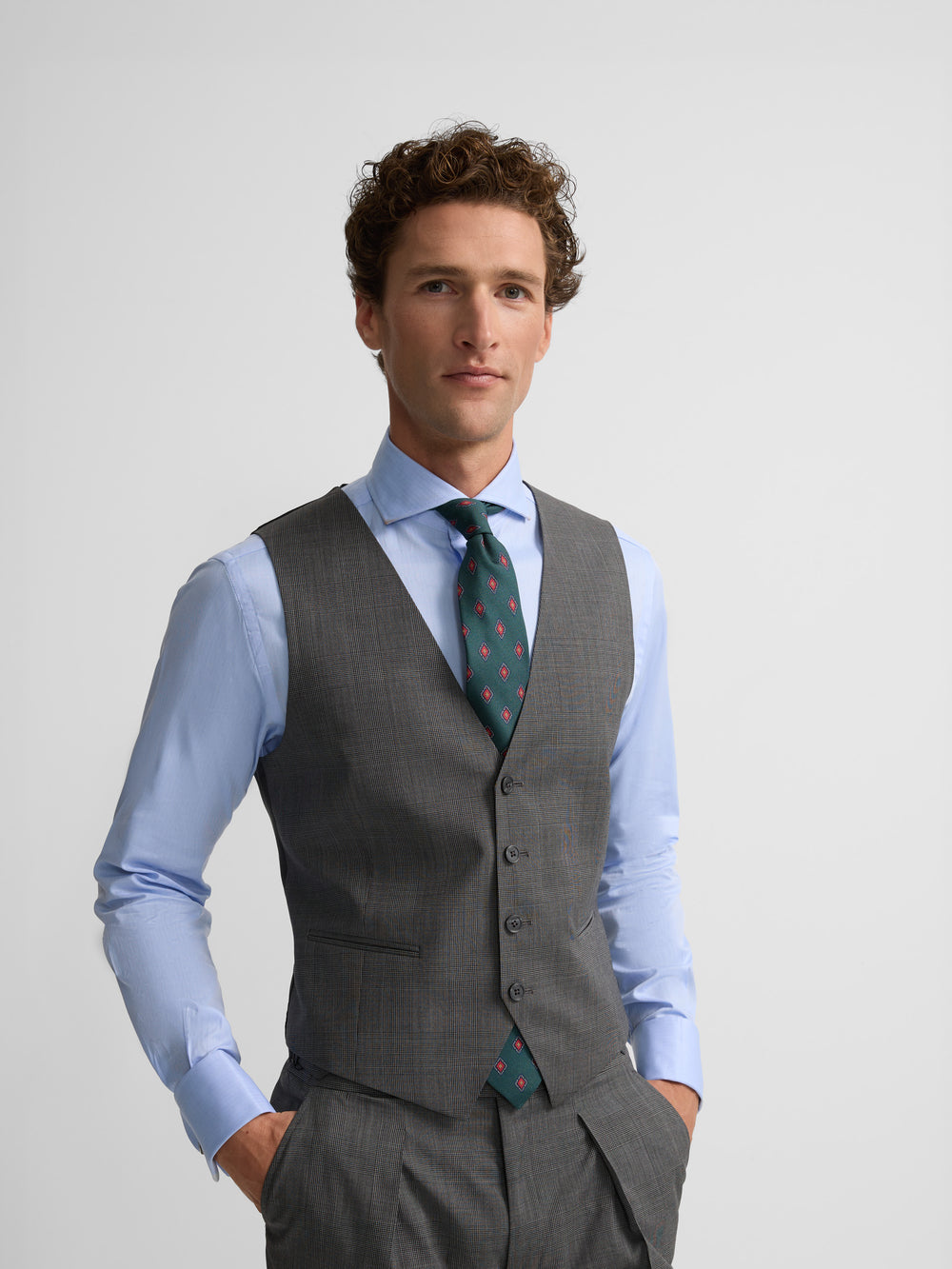 Chaleco recto traje principe de gales gris