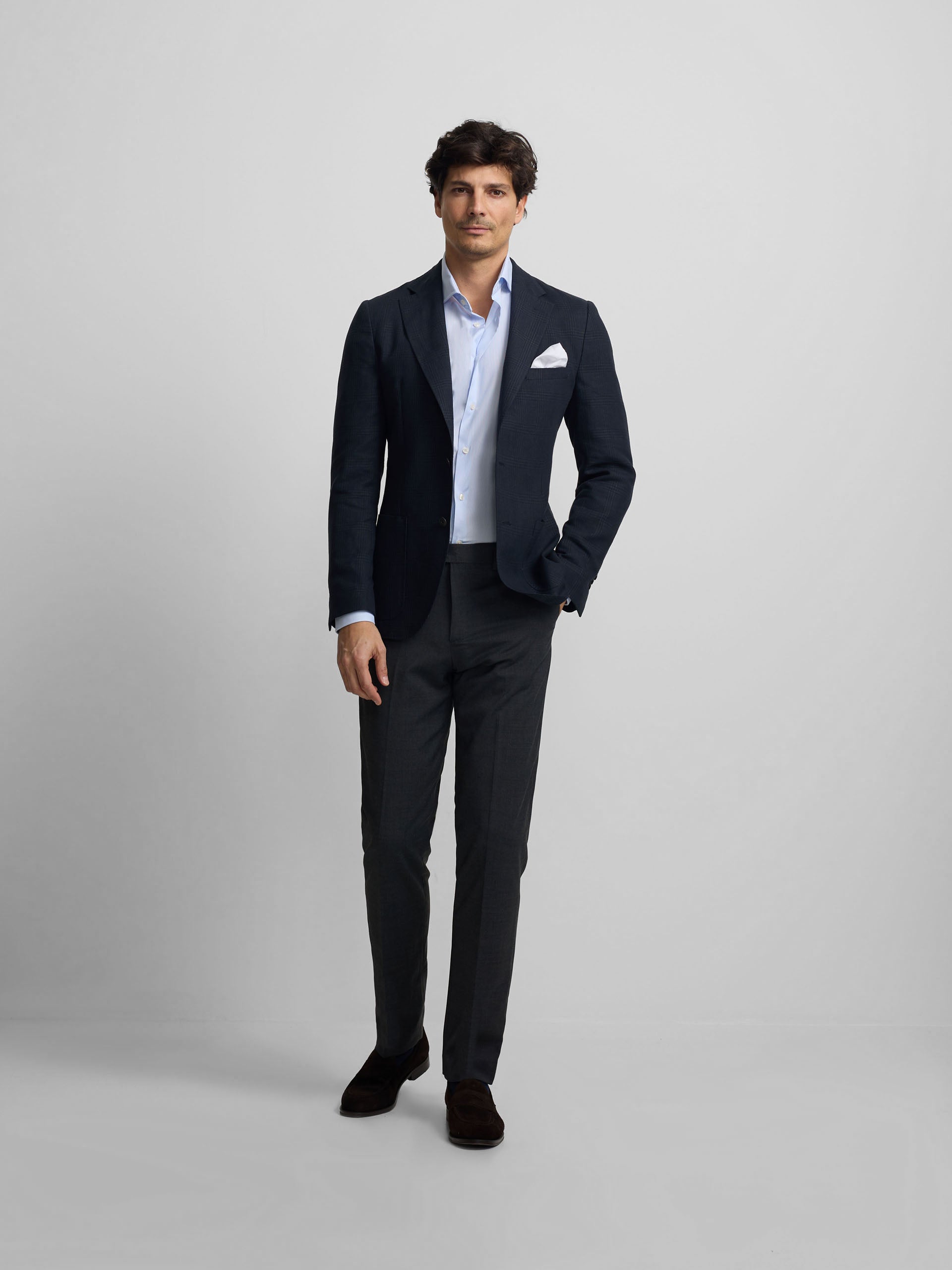 Blazer príncipe de Gales azul-marinho