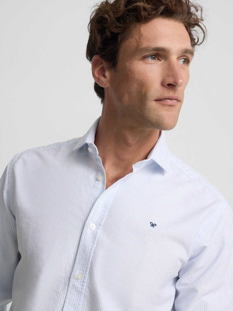 Oxford sport shirt with sky blue stripe cutaway