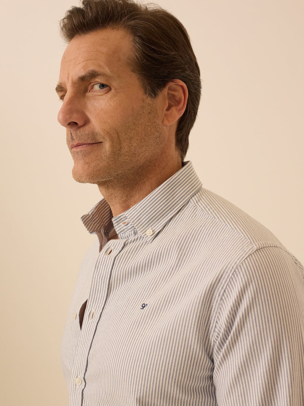 Chemise sport oxford raquette rayures bleu marine