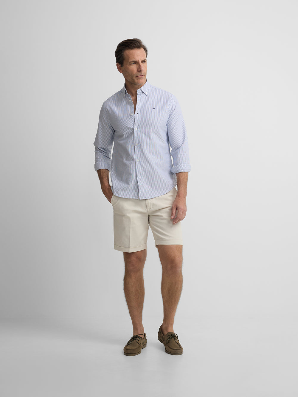 Chemise sport oxford raquette rayures bleu marine