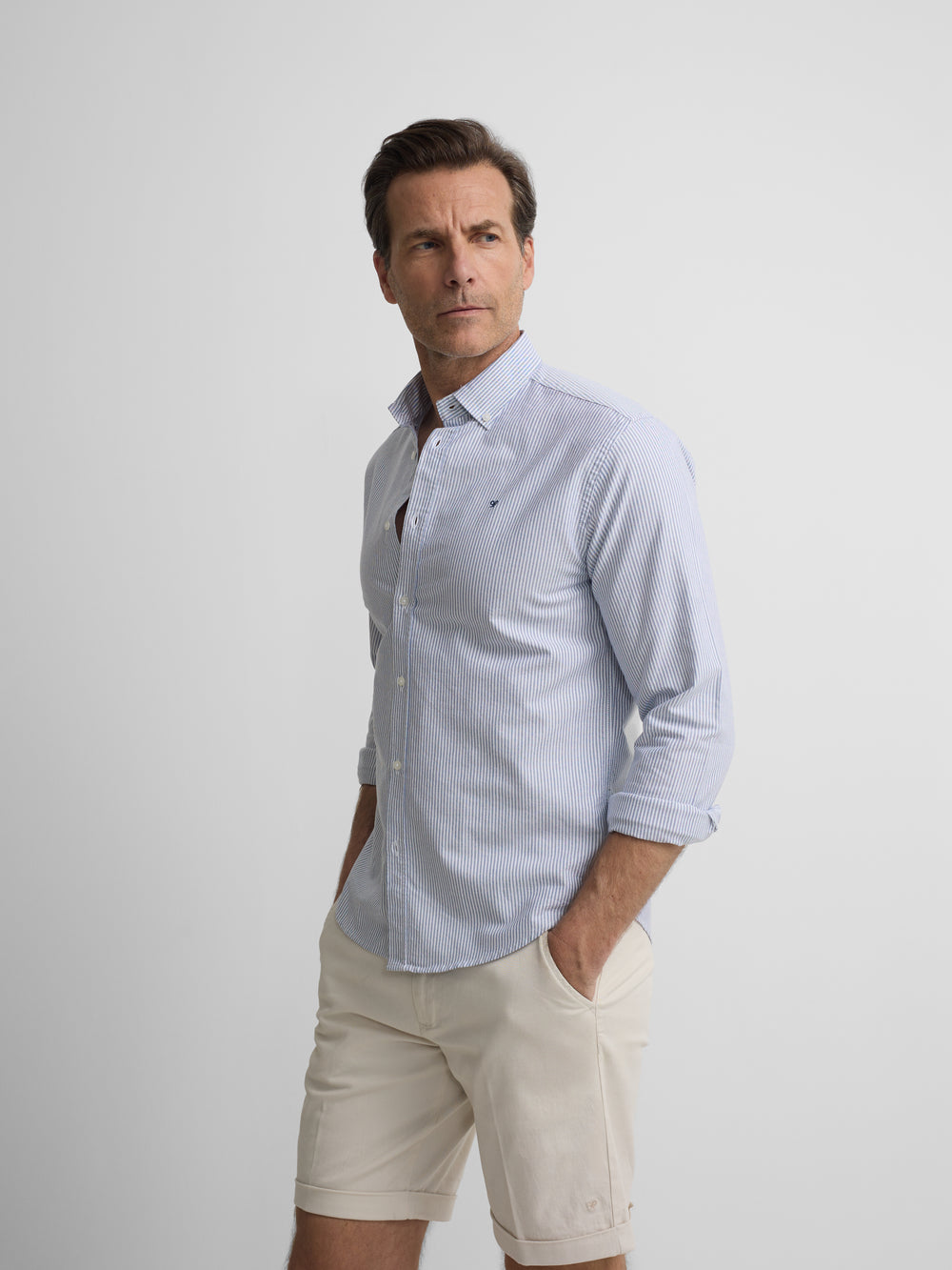 Chemise sport oxford raquette rayures bleu marine
