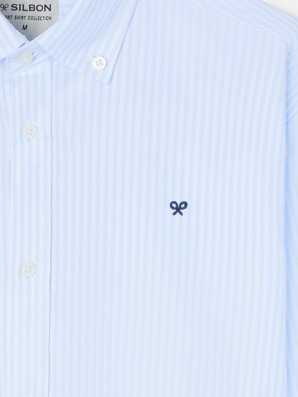 Chemise sport oxford raquette à larges rayures bleu ciel