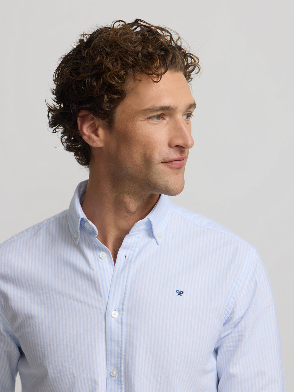 Chemise sport oxford raquette à larges rayures bleu ciel