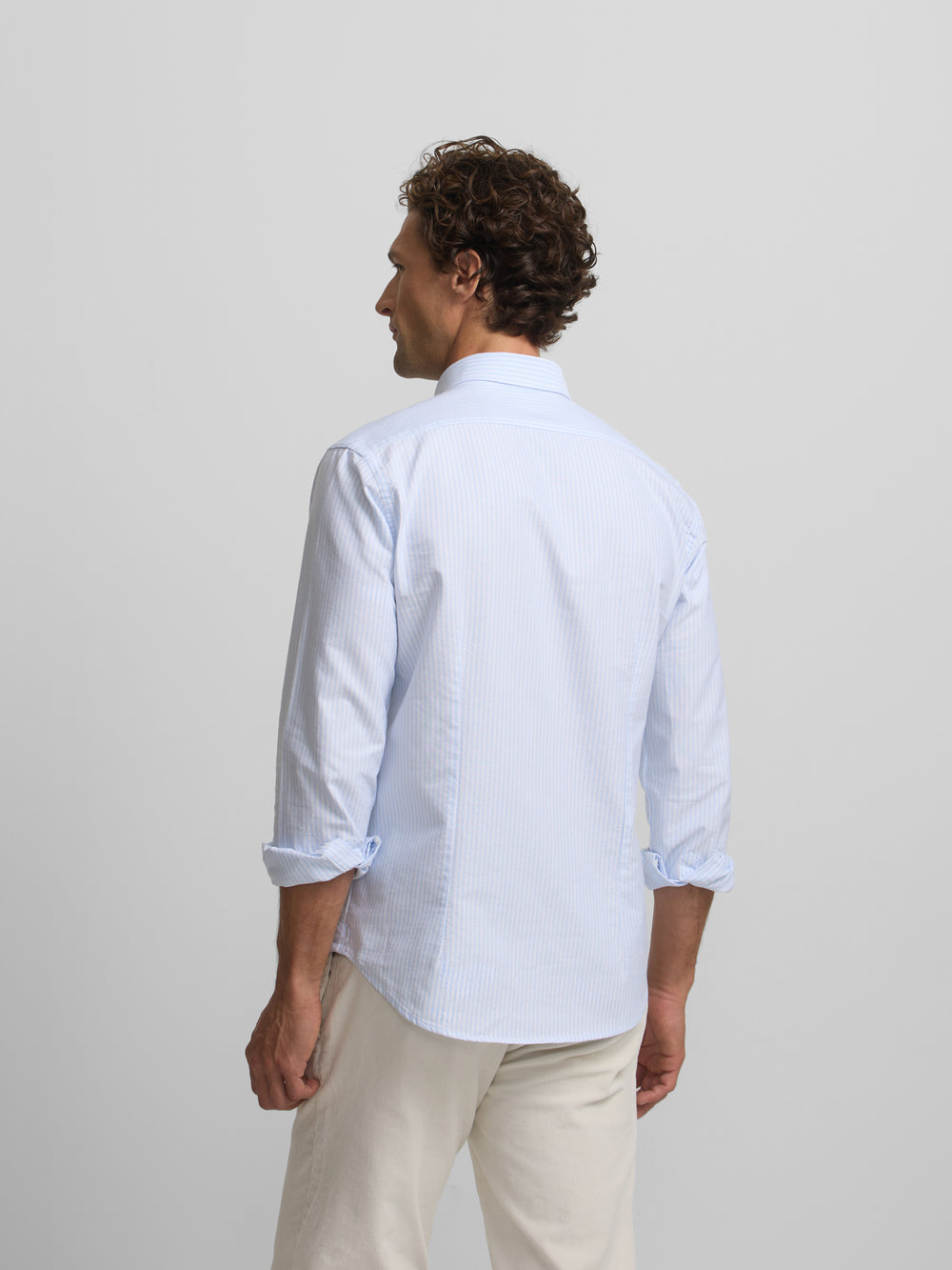 Chemise sport oxford raquette à larges rayures bleu ciel