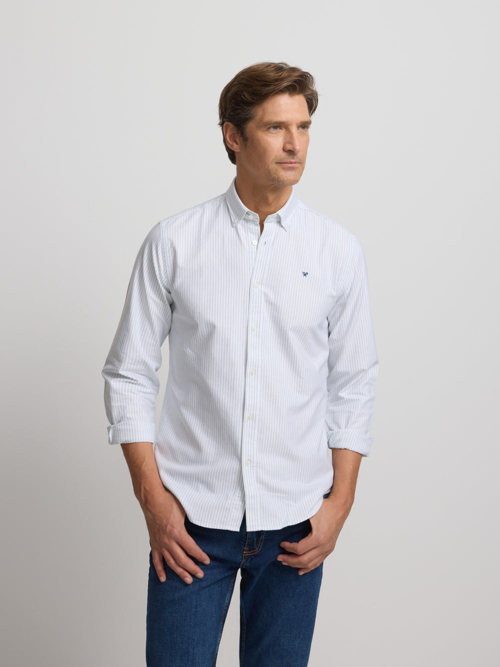 Chemise sport oxford raquette à larges rayures vertes