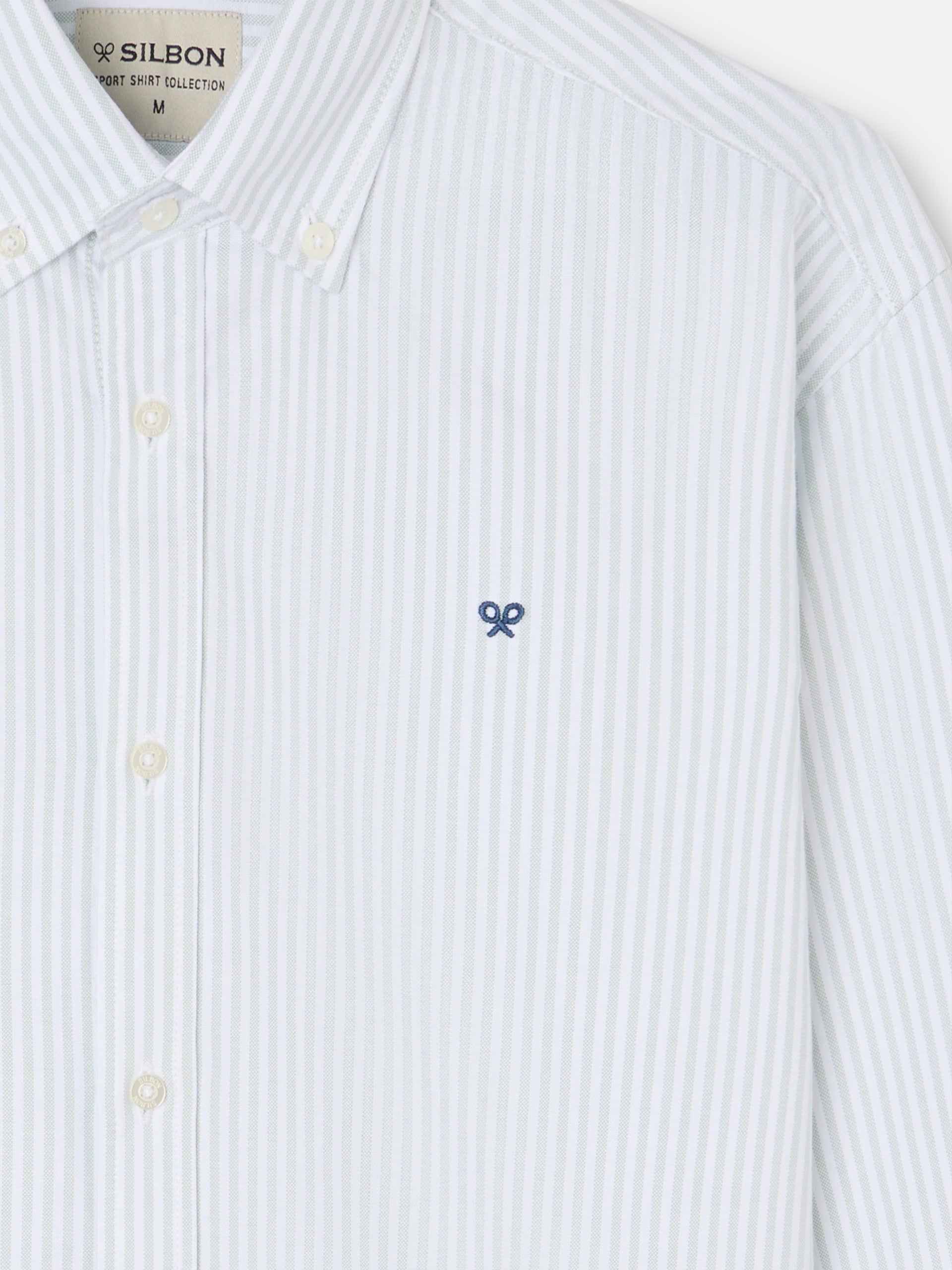 Wide Stripe Green Oxford Sport Shirt with Racket
