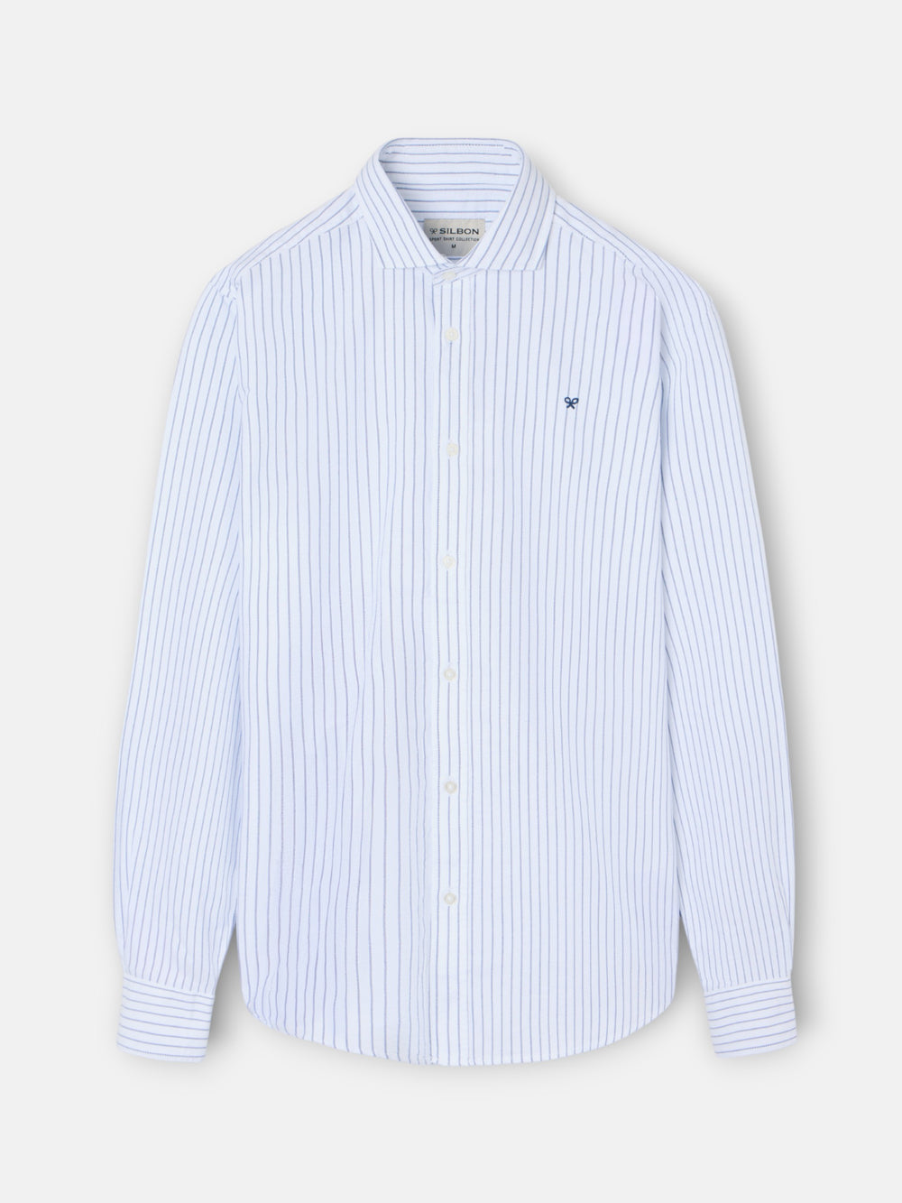 Chemise sport oxford blanche à fines rayures bleu marine