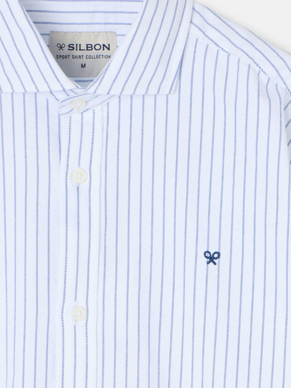 Chemise sport oxford blanche à fines rayures bleu marine
