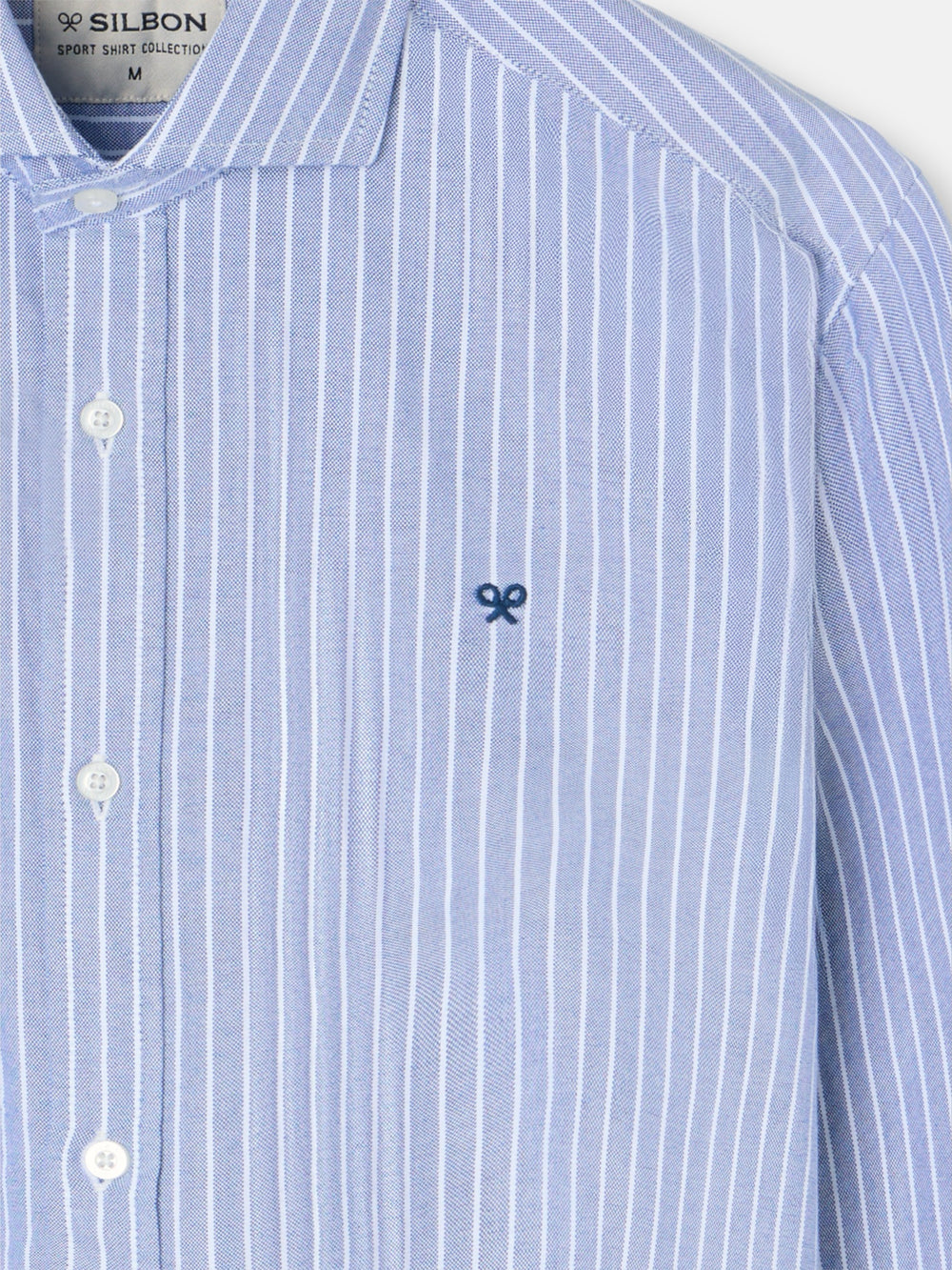 Chemise sport oxford bleu marine à fines rayures blanches