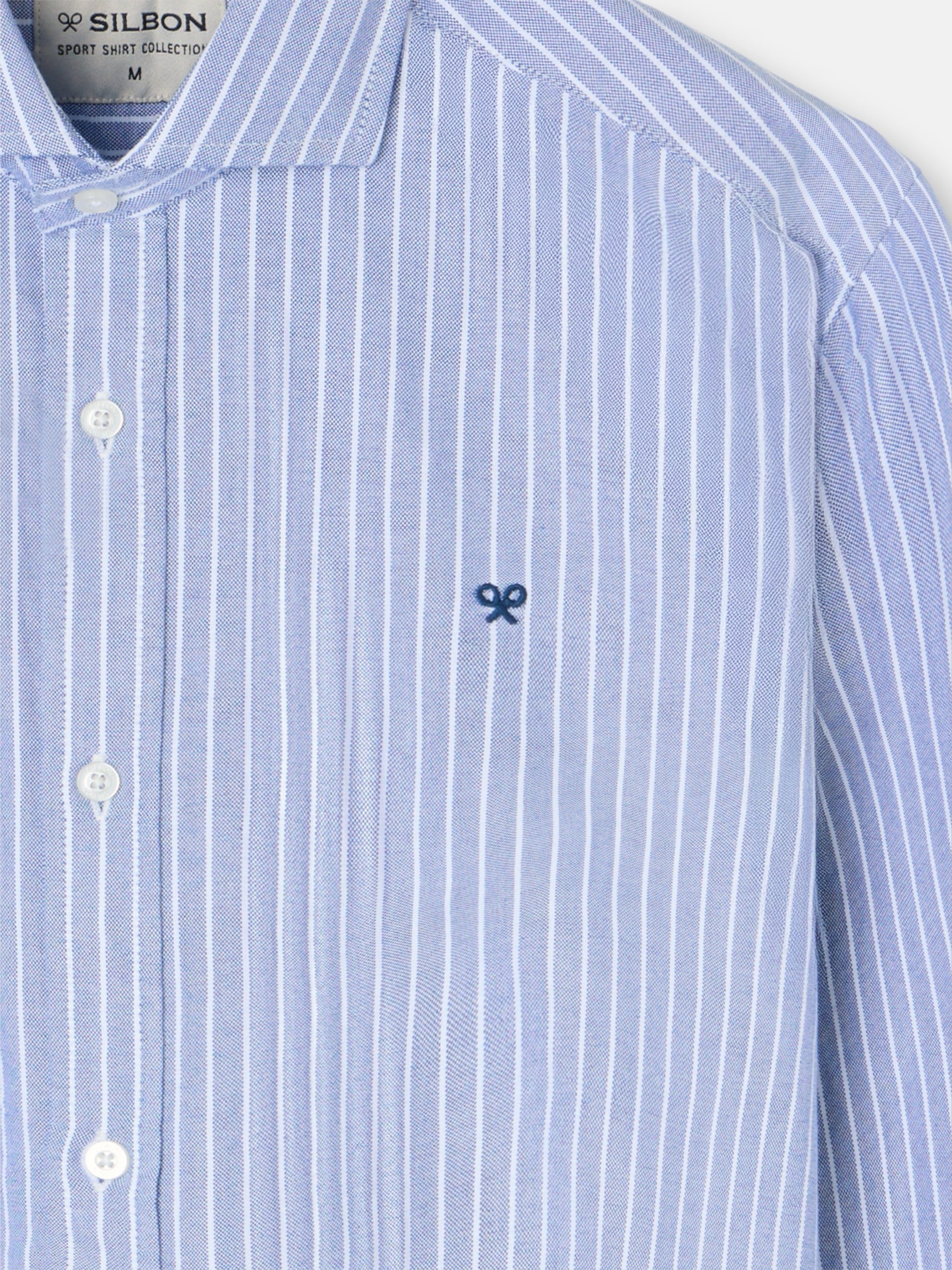 Navy Oxford sport shirt with fine white stripe