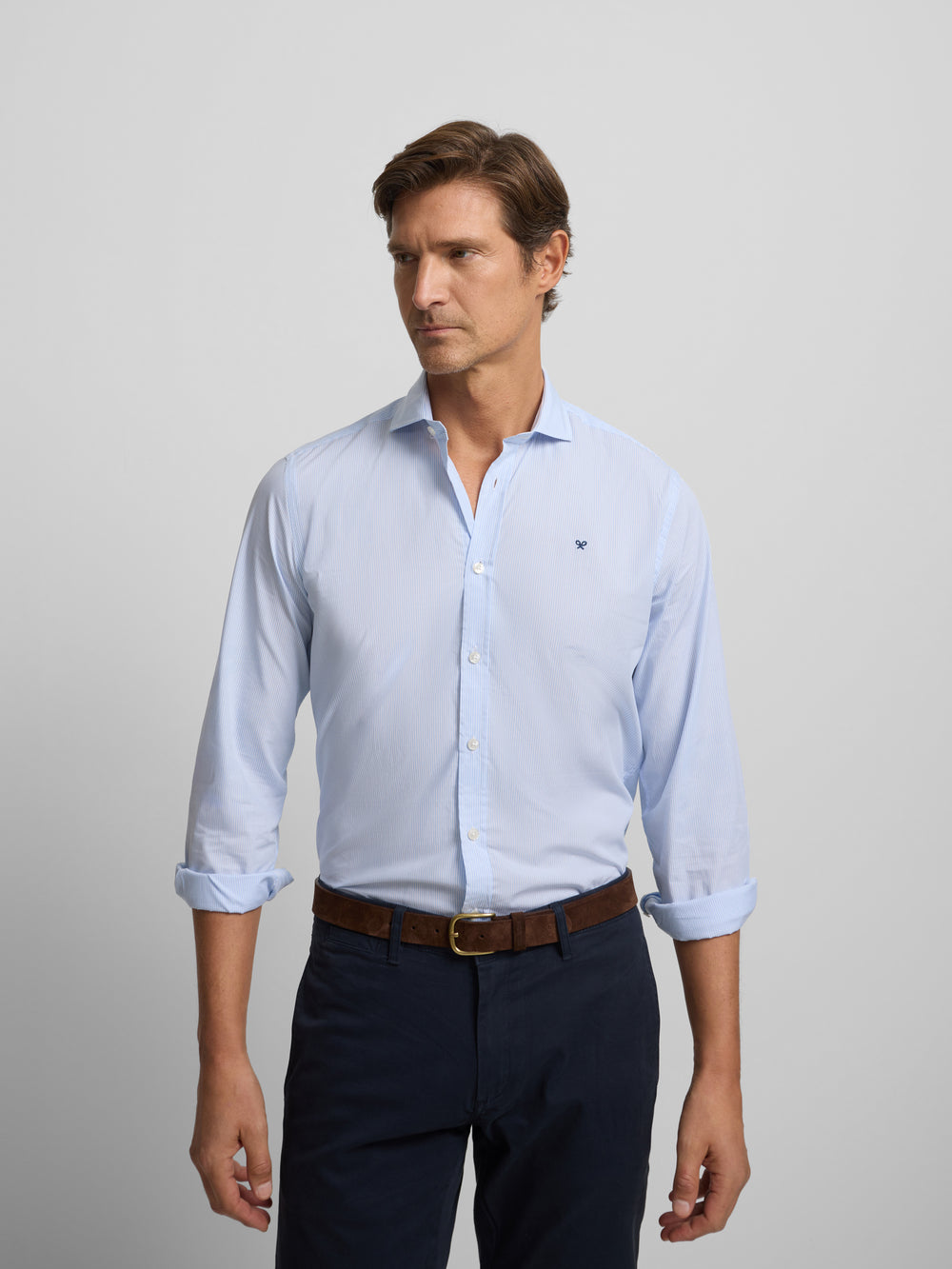Chemise sport classique à rayures bleu ciel