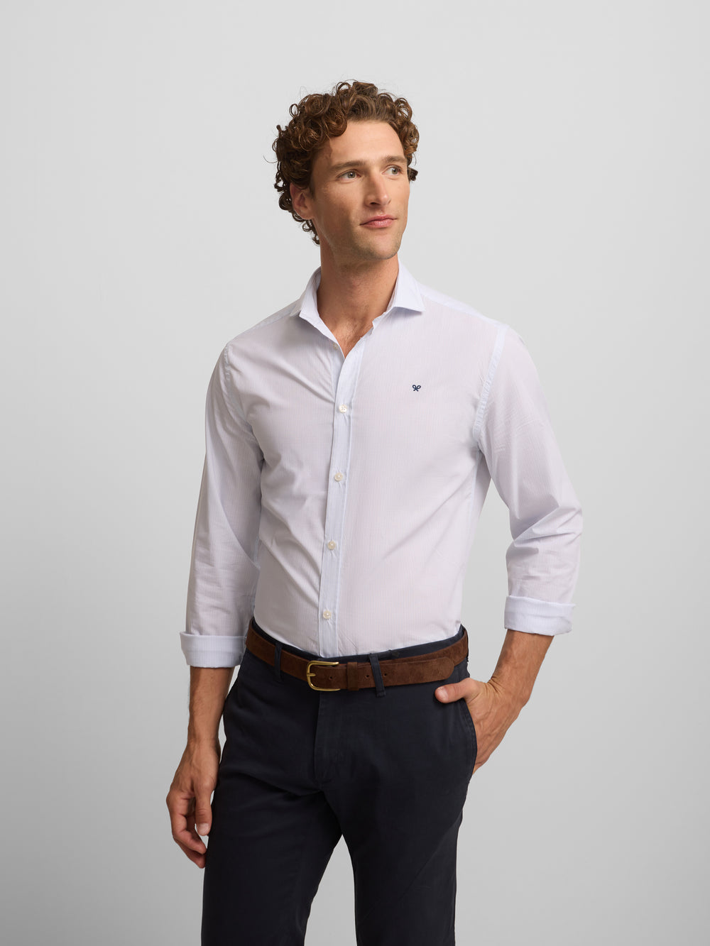 Chemise sport classique à petits carreaux bleu ciel