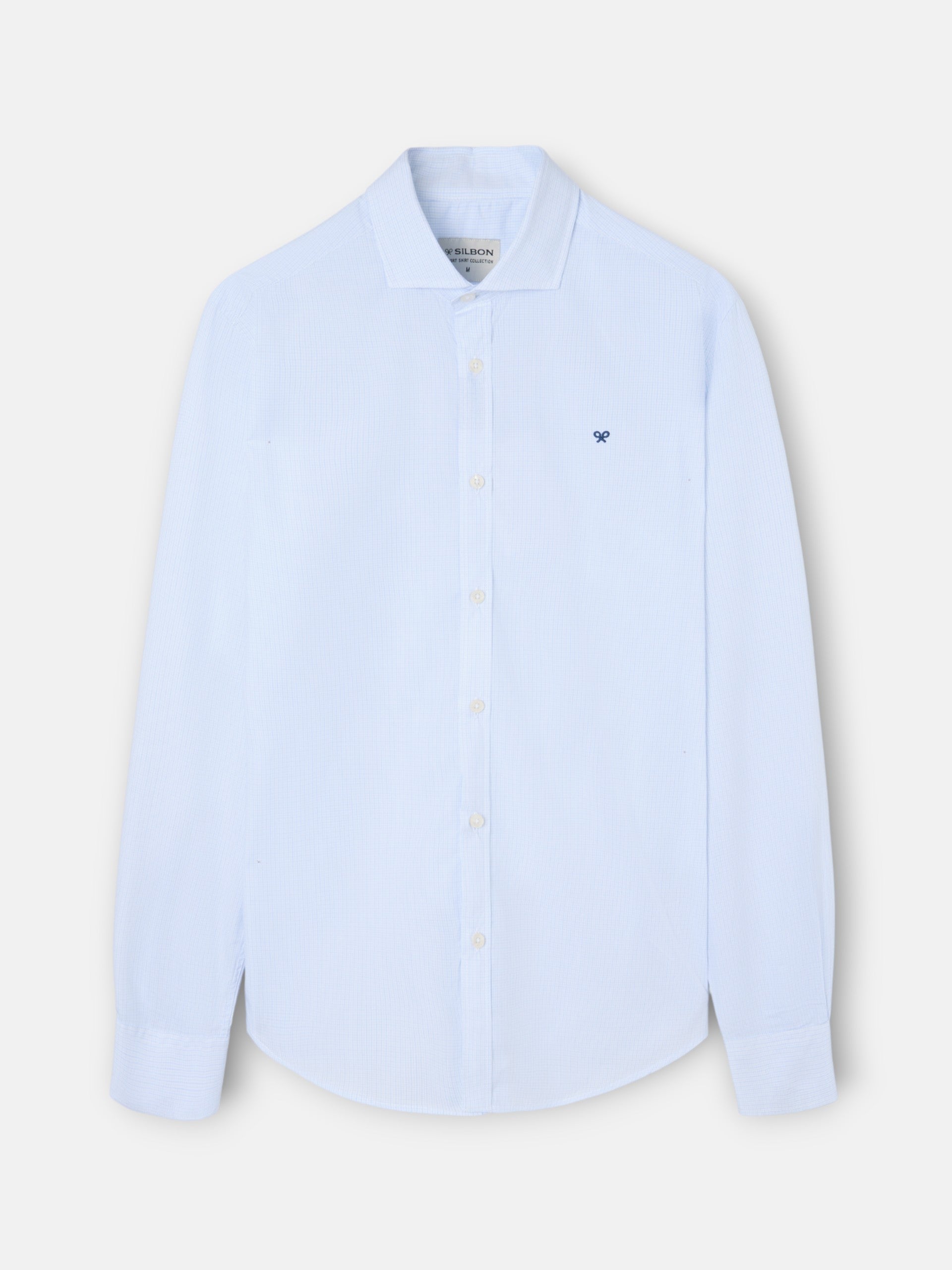 Classic sport shirt with light blue mini check