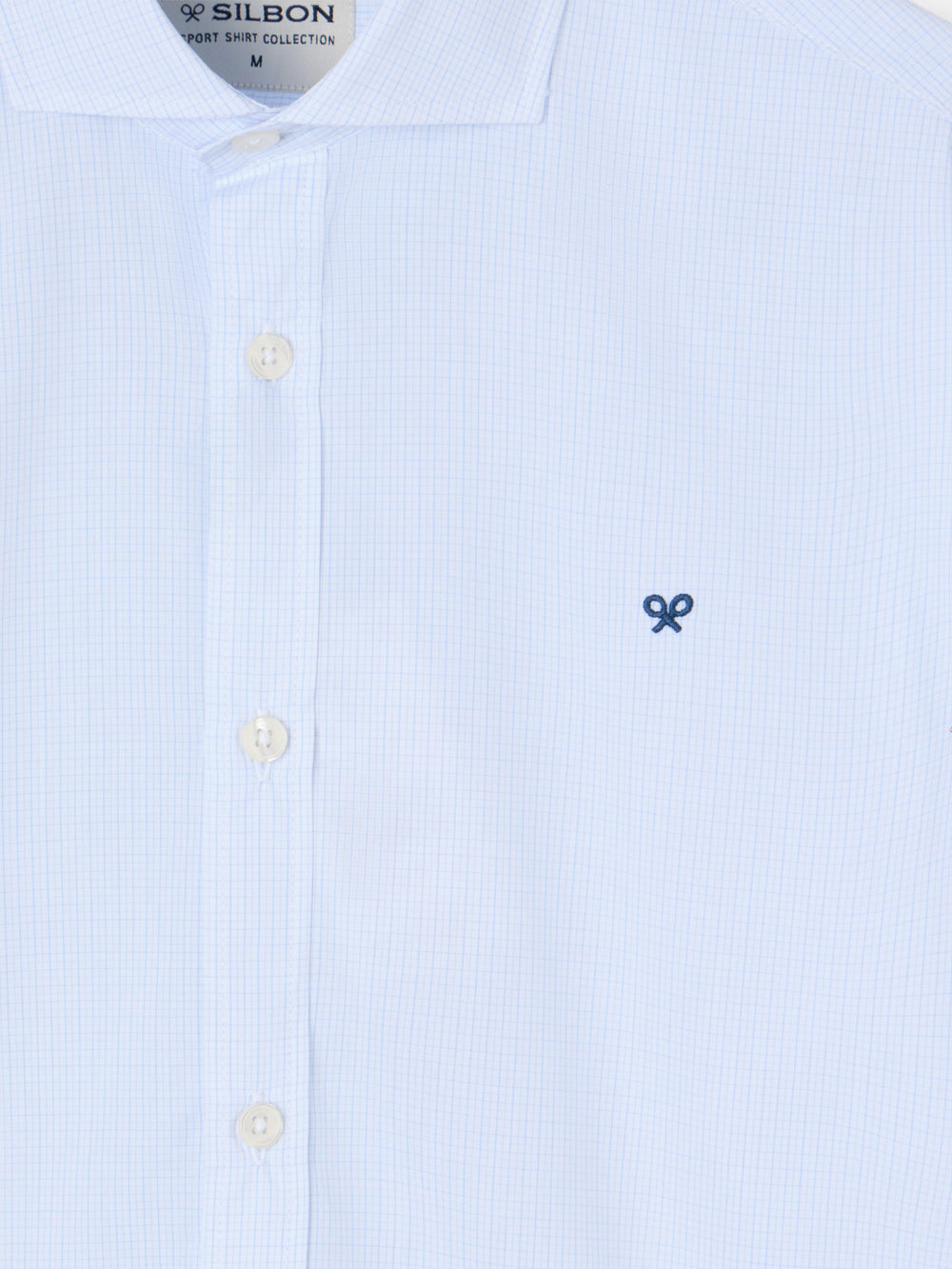 Chemise sport classique à petits carreaux bleu ciel