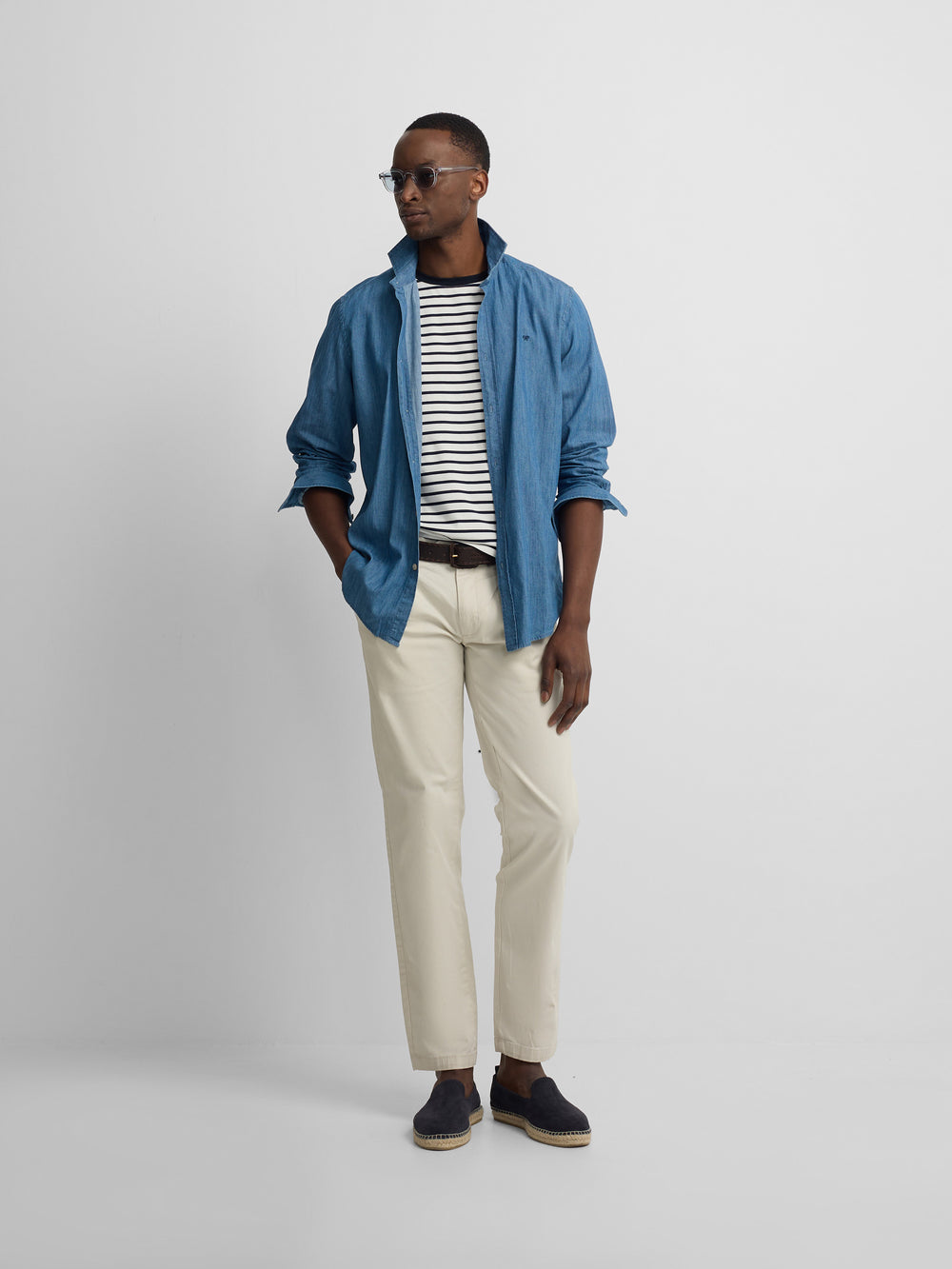 Navy blue denim sport shirt