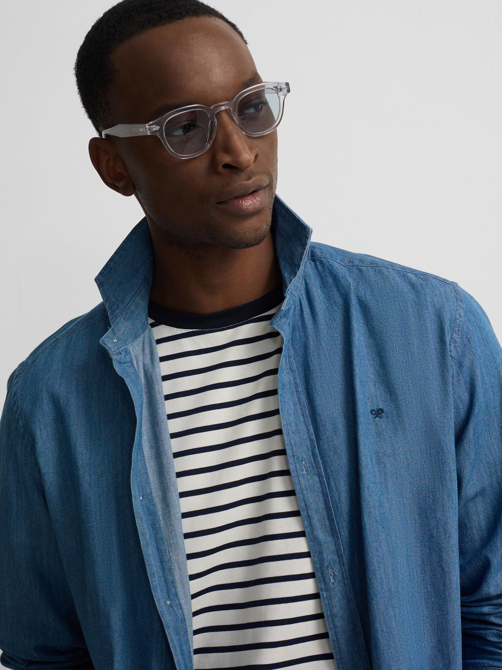 Navy blue denim sport shirt