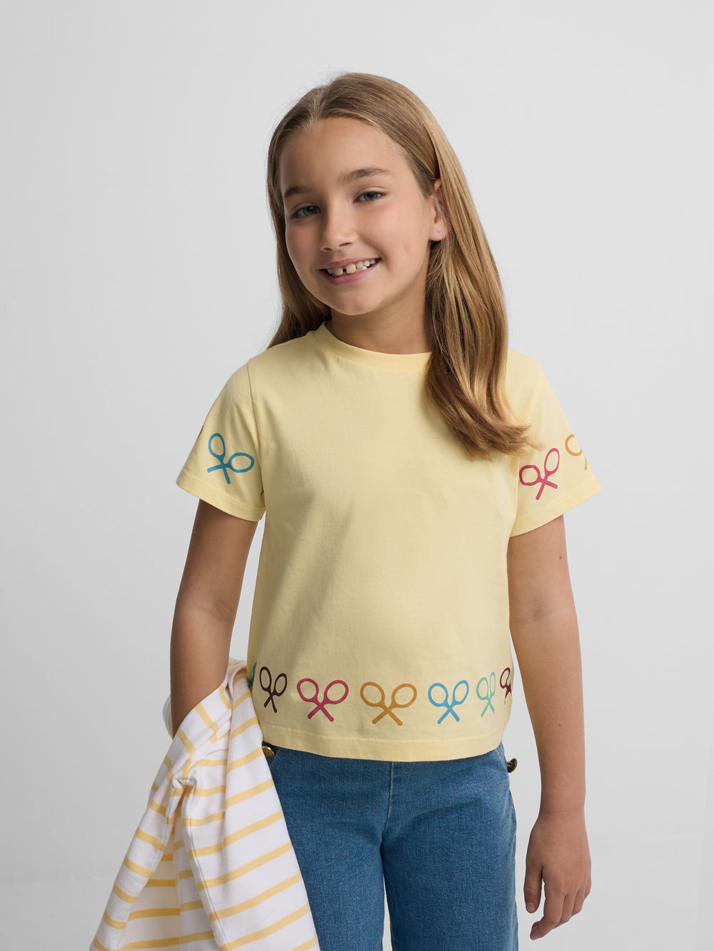 Girl's multicolor rackets yellow t-shirt