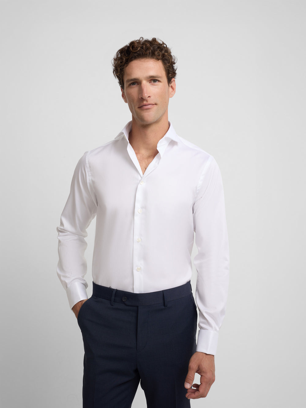 White easy iron dress shirt with double cuff
