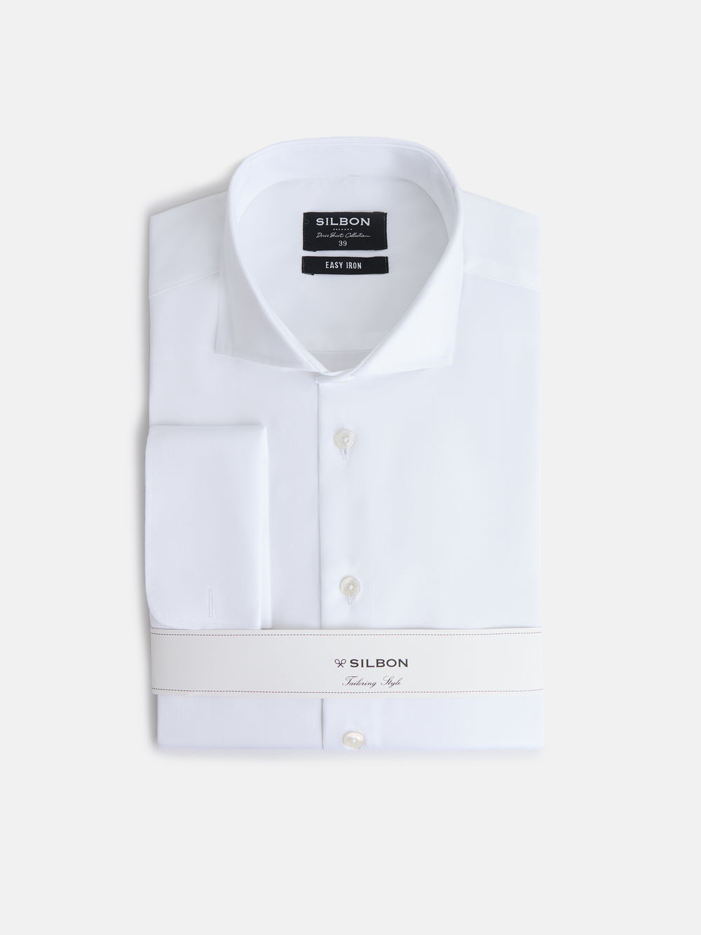 White easy iron dress shirt with double cuff