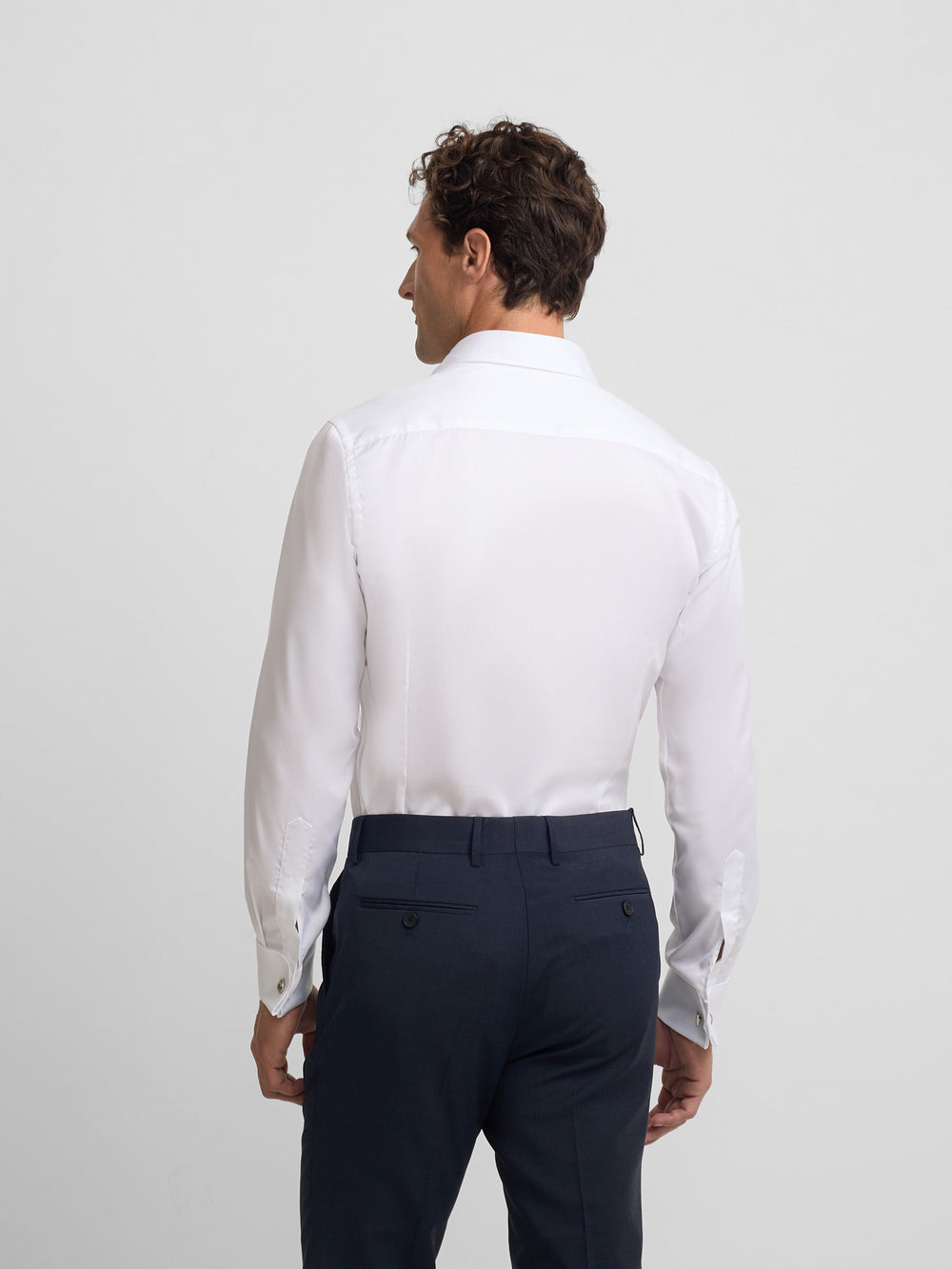 White easy iron dress shirt with double cuff