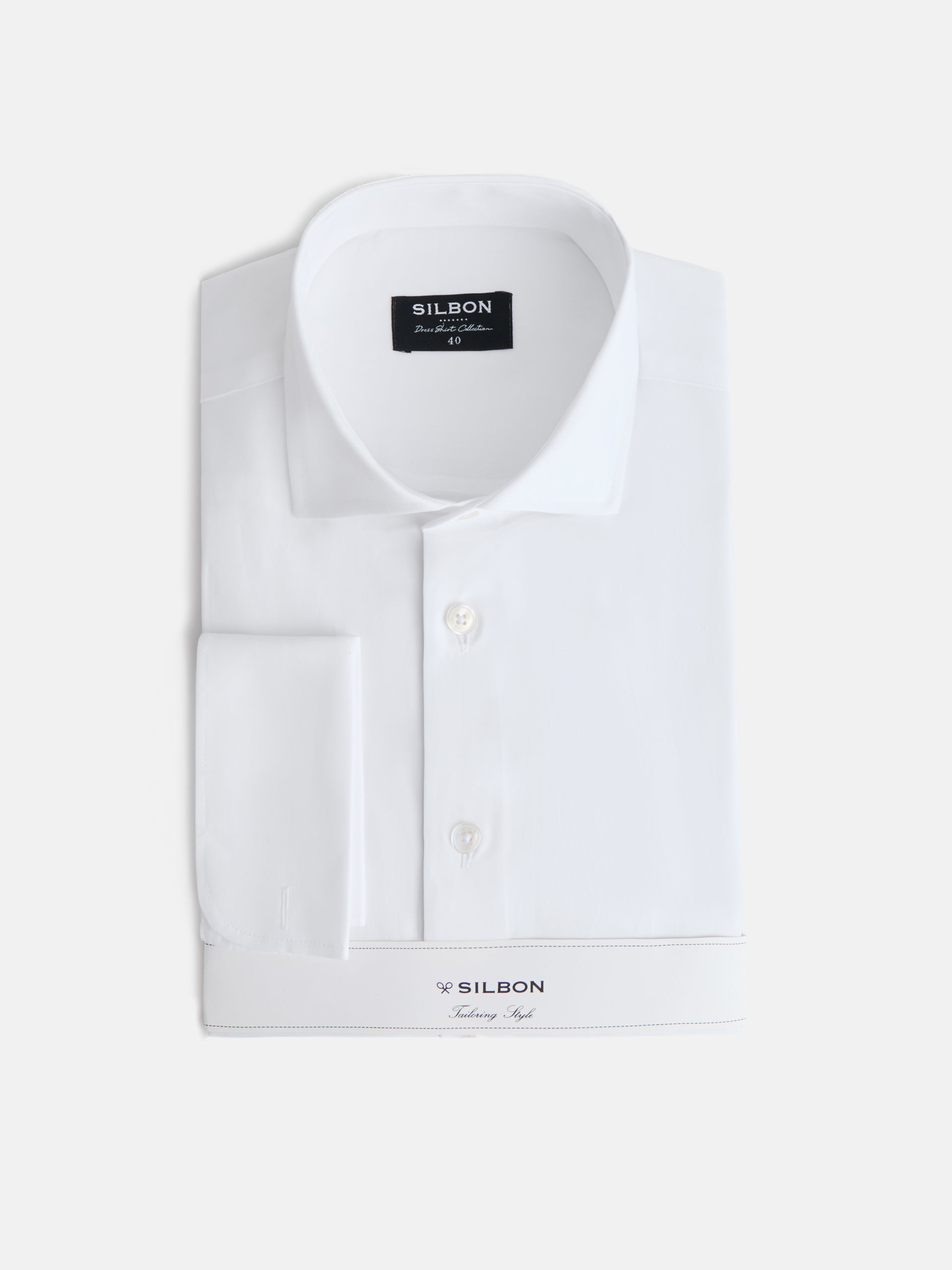White herringbone dress shirt with double cuff