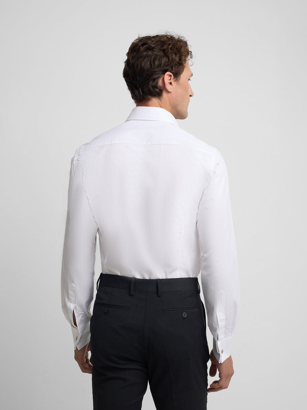 White herringbone dress shirt with double cuff