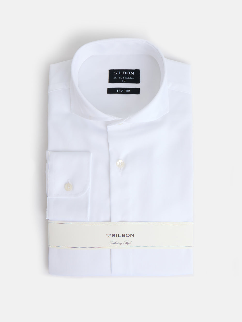 White easy iron dress shirt with single cuff