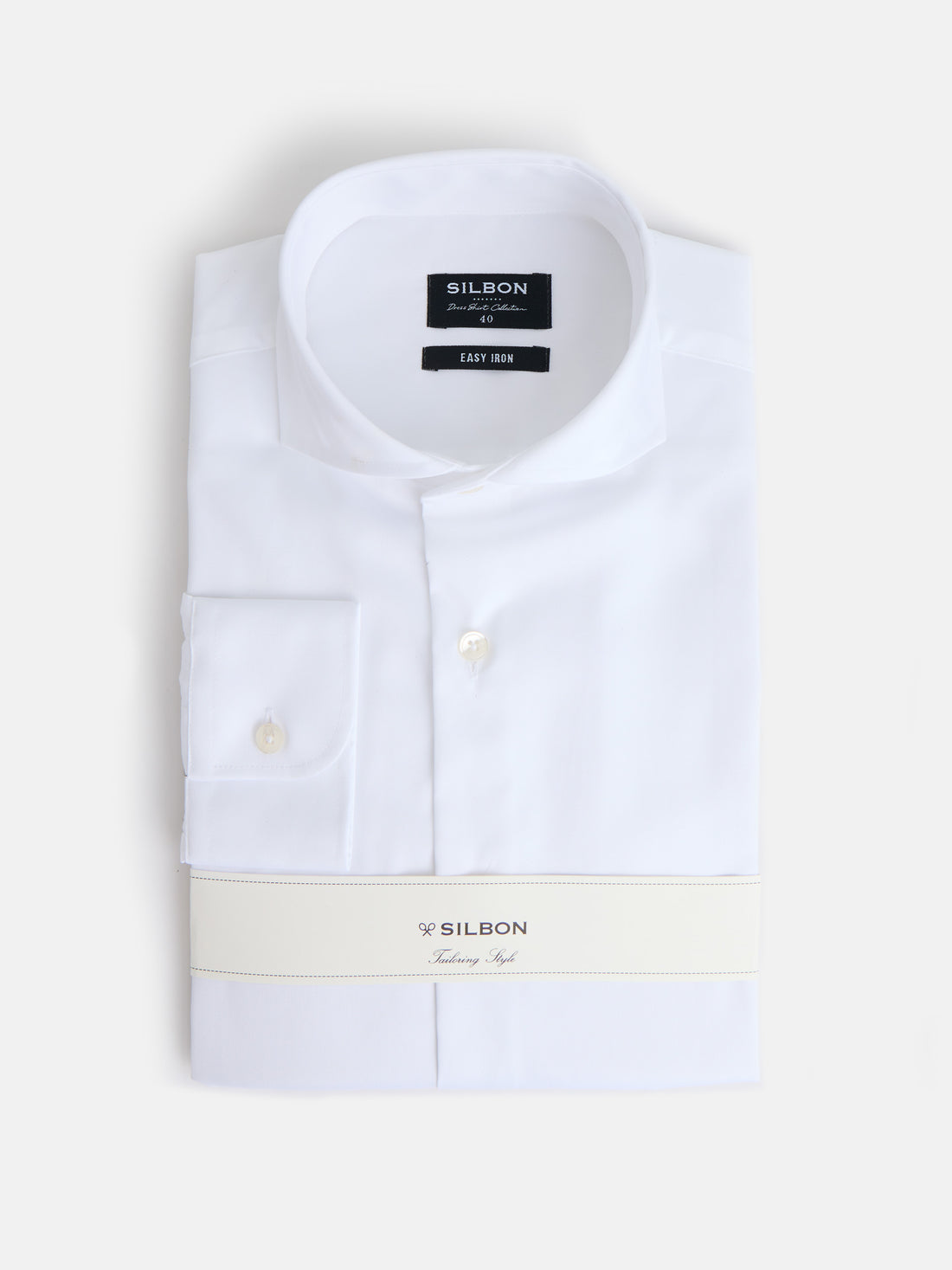 White easy iron dress shirt with single cuff