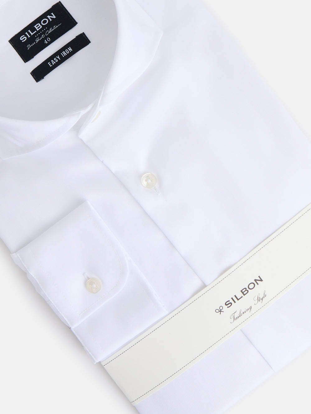 White easy iron dress shirt with single cuff