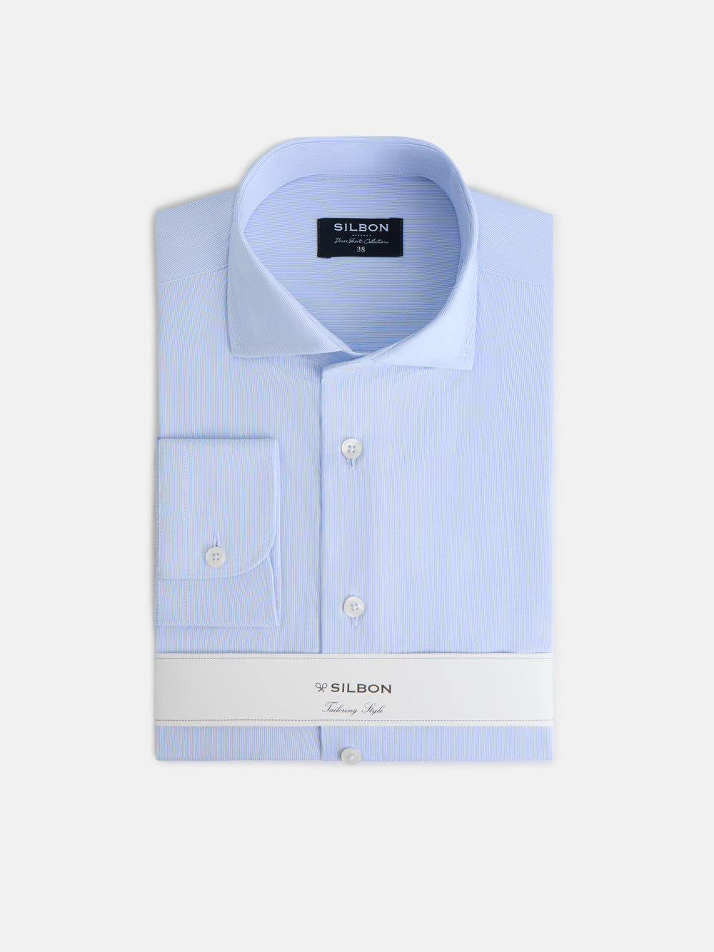 Camisa vestir mini rayas puño simple celeste