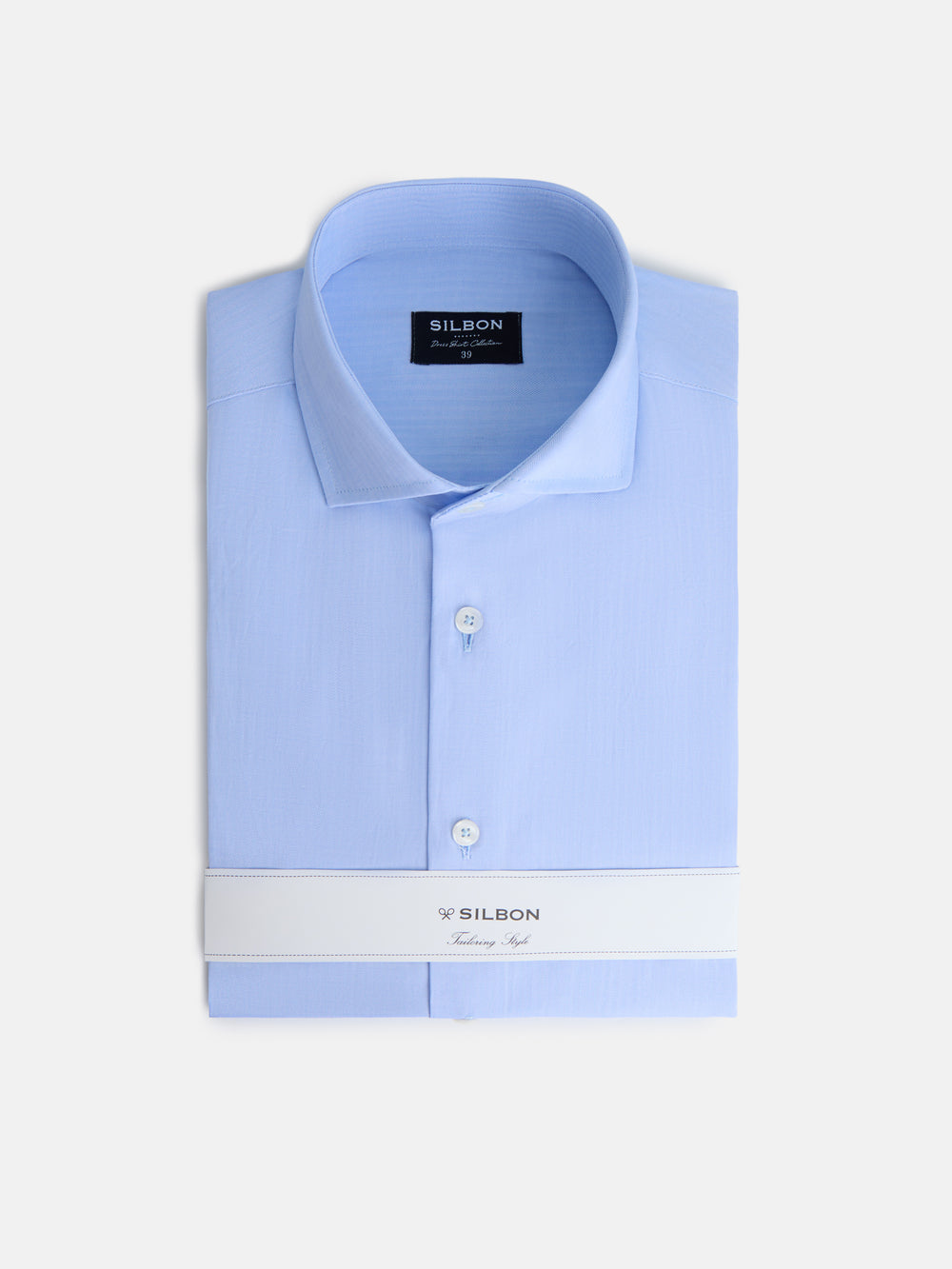 Light blue herringbone dress shirt with double cuff