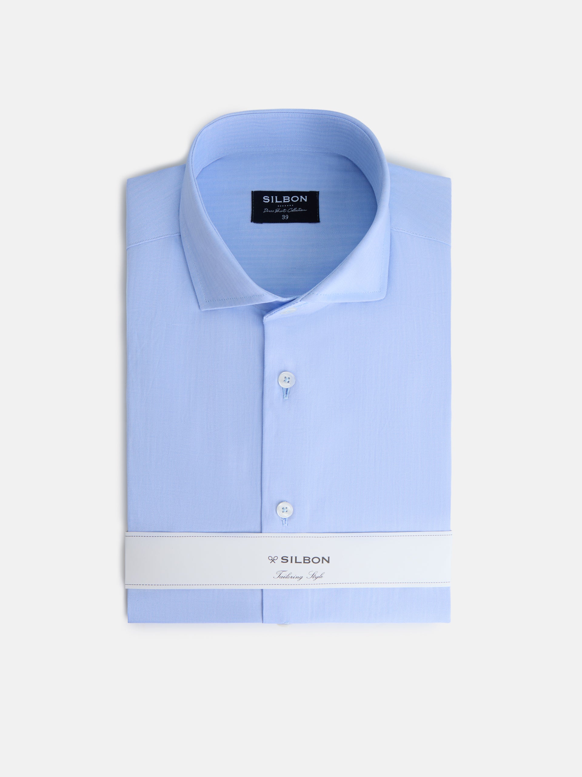 Chemise habillée chevrons poignet double bleu ciel