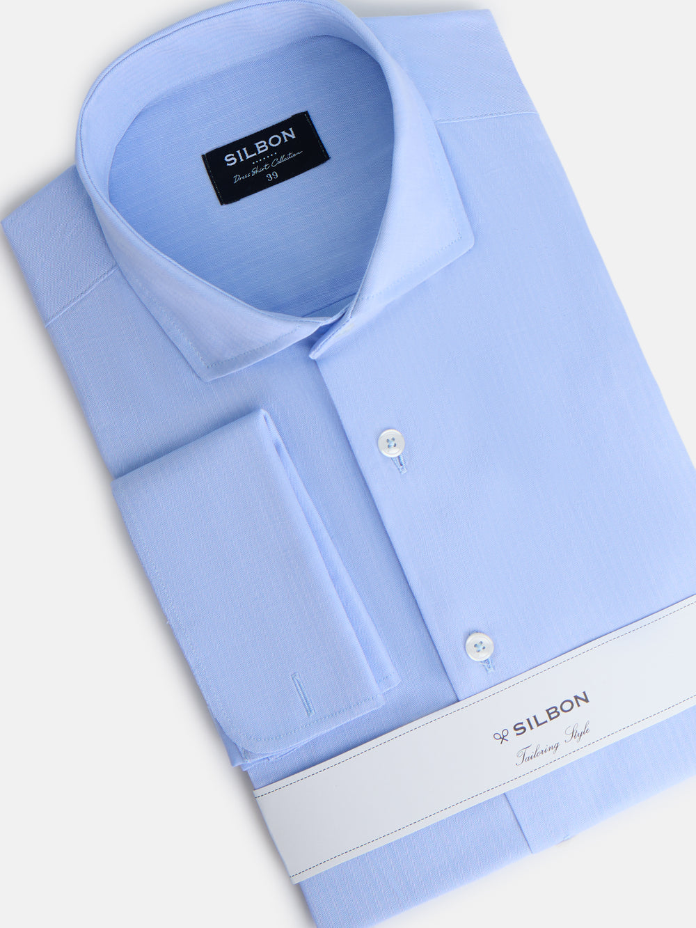 Light blue herringbone dress shirt with double cuff