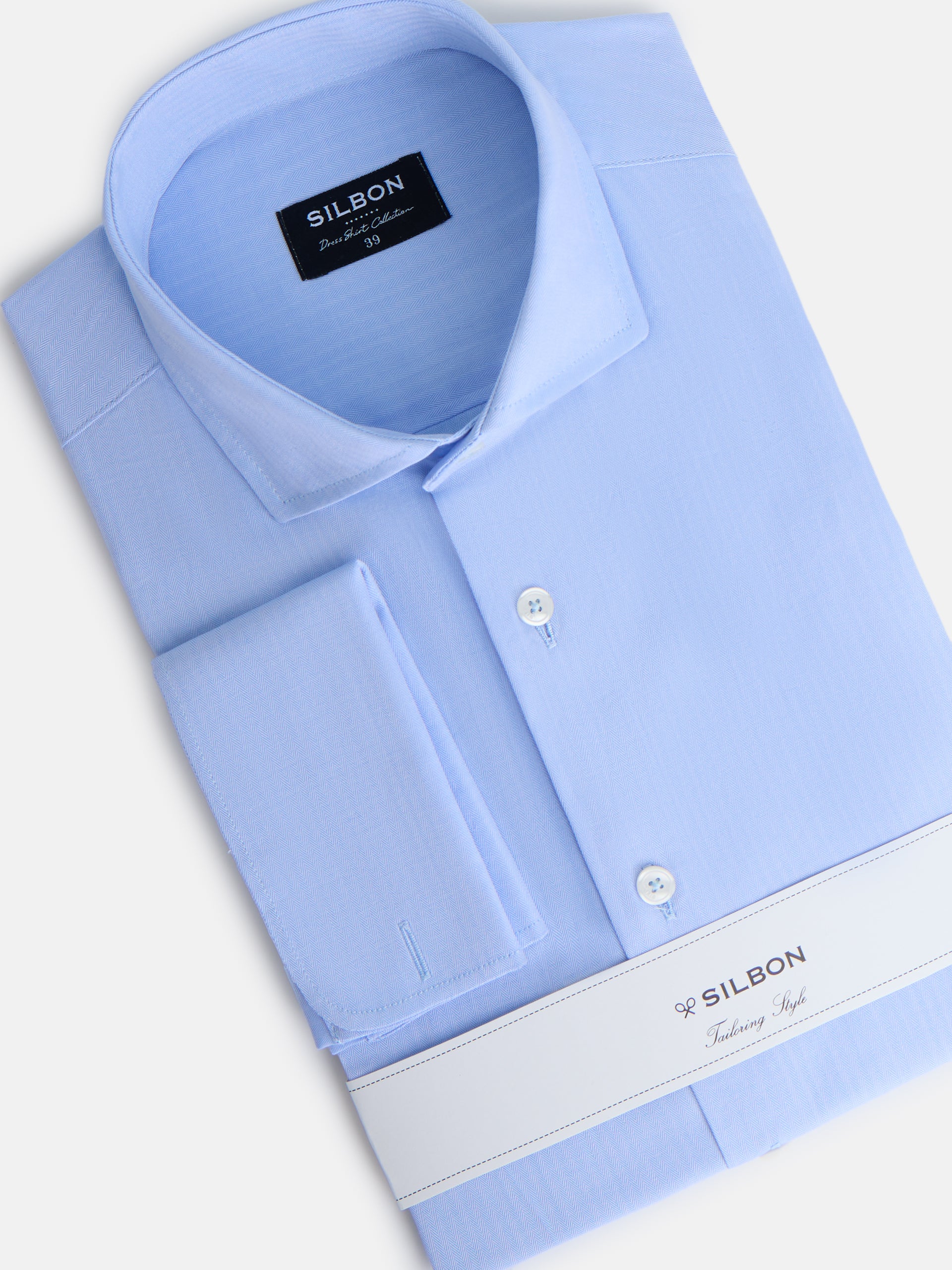 Chemise habillée chevrons poignet double bleu ciel