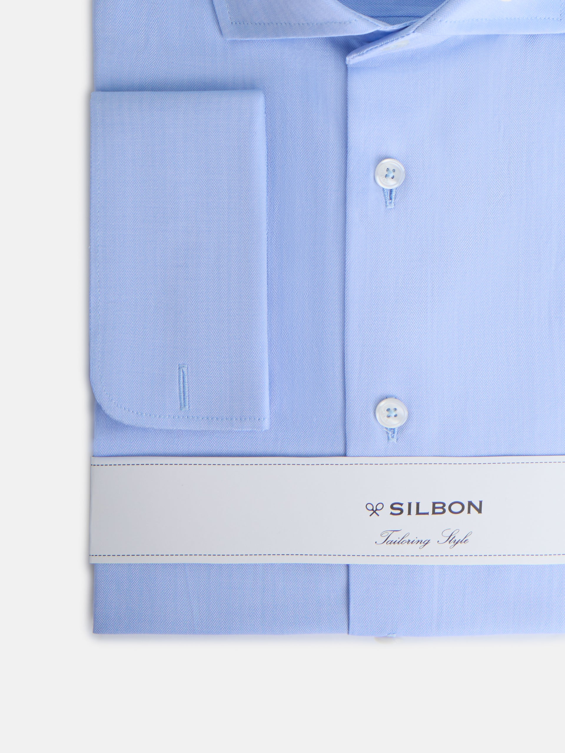 Chemise habillée chevrons poignet double bleu ciel