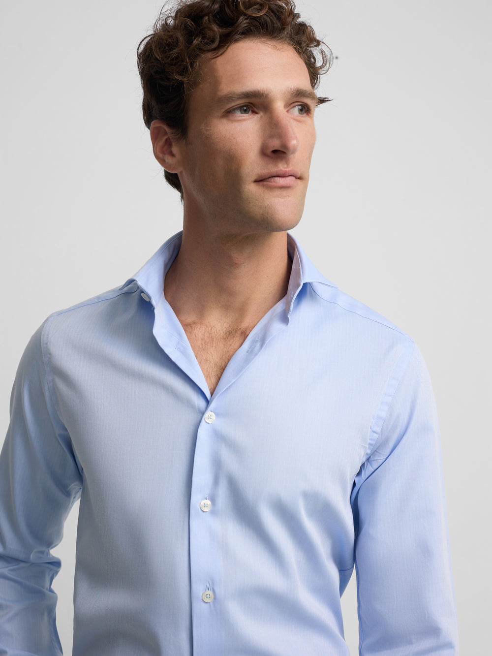 Light blue herringbone dress shirt with double cuff