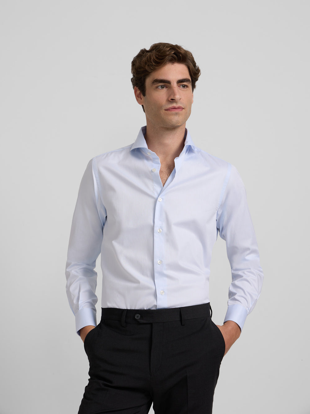 Dress shirt with mini stripes, double cuff, light blue