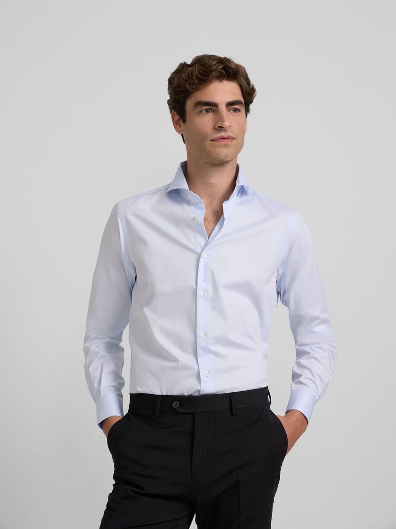 Camisa vestir mini rayas puño doble celeste