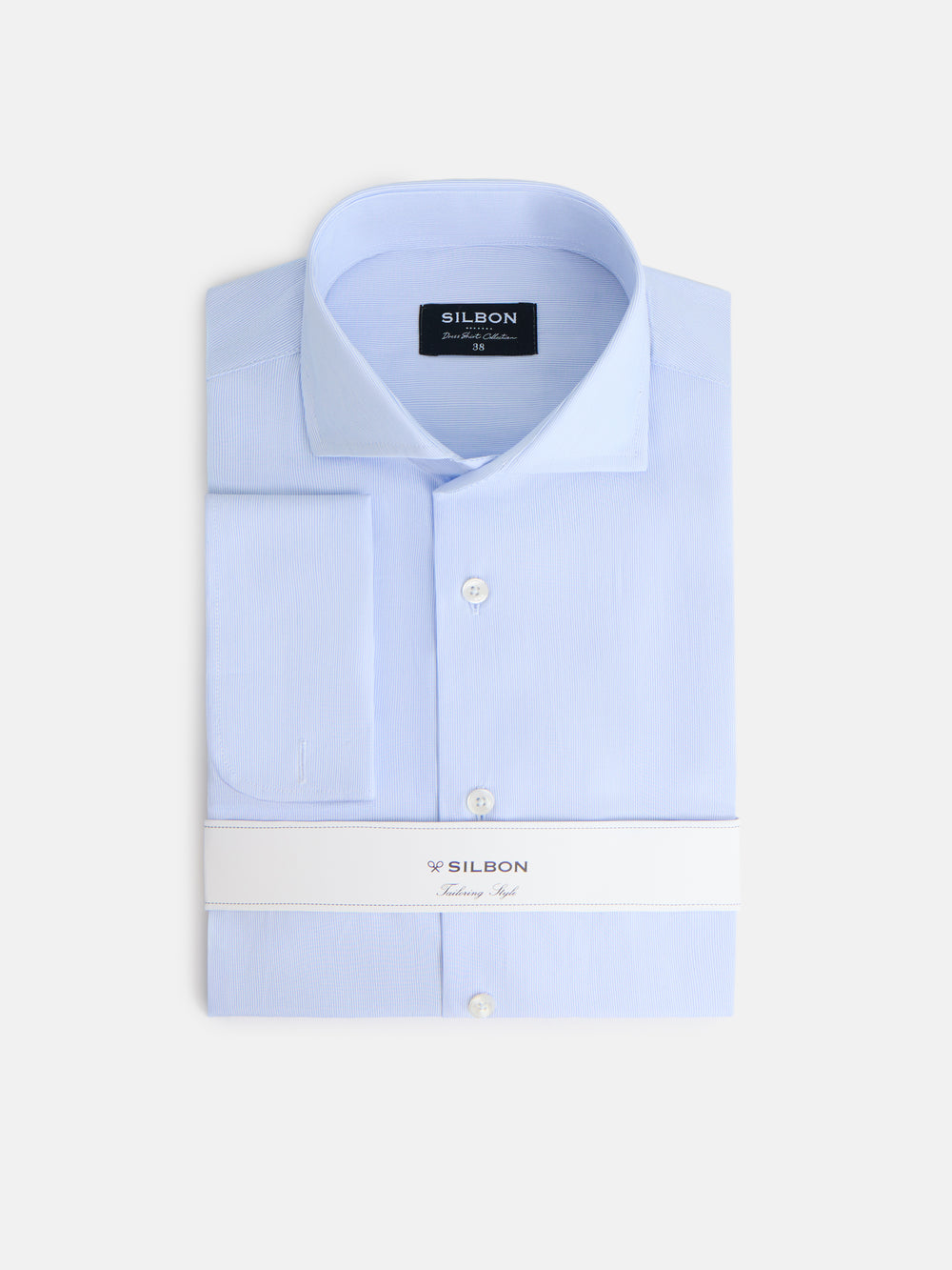 Dress shirt with mini stripes, double cuff, light blue