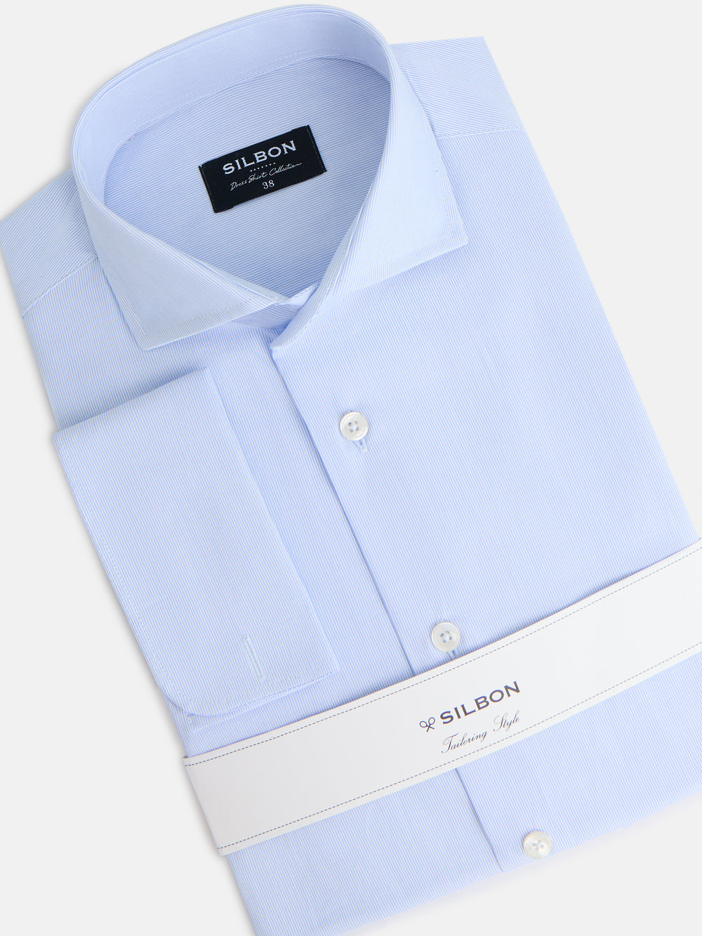 Dress shirt with mini stripes, double cuff, light blue