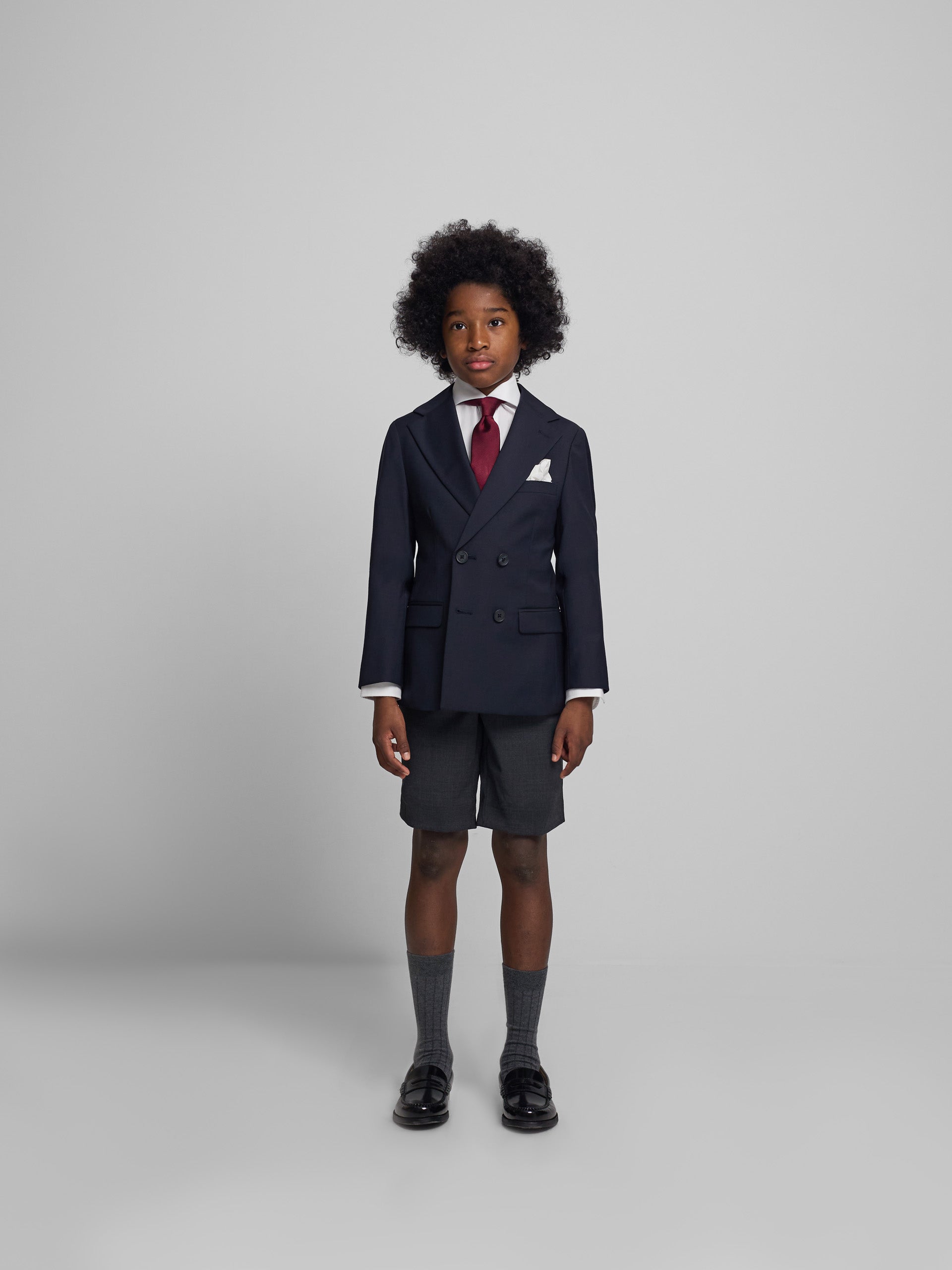 Classic navy blue double-breasted kids blazer